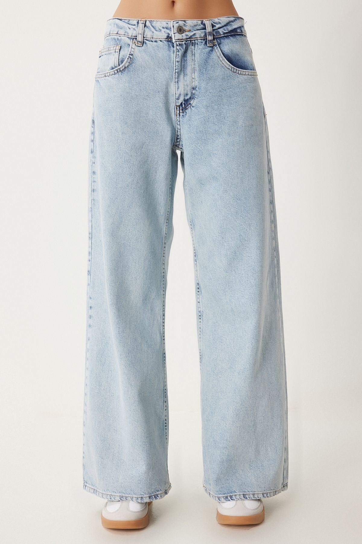 Women's Ice Blue Middle Bel Wide Leg Jeans RI00005