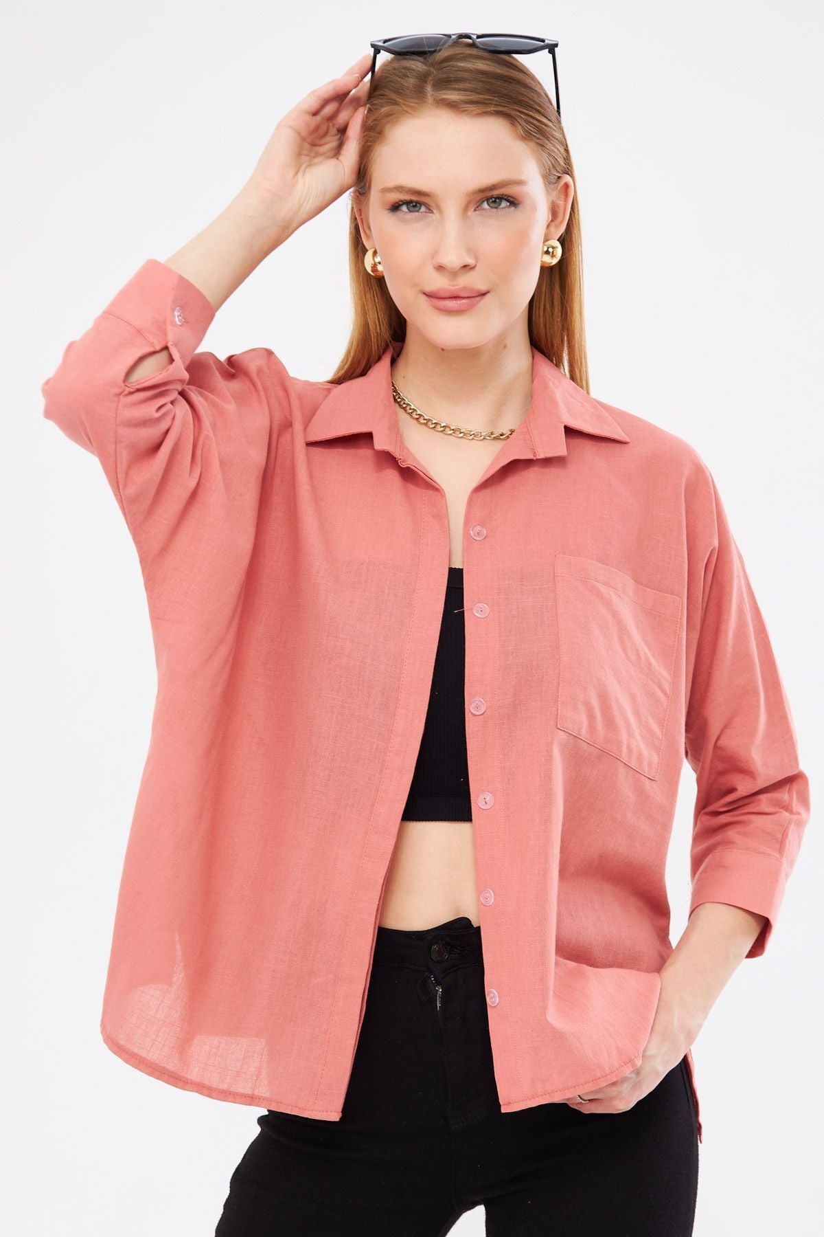 WOMEN DARK PINK POISK SALAŞ LINE SHIRT ARM-21Y001035