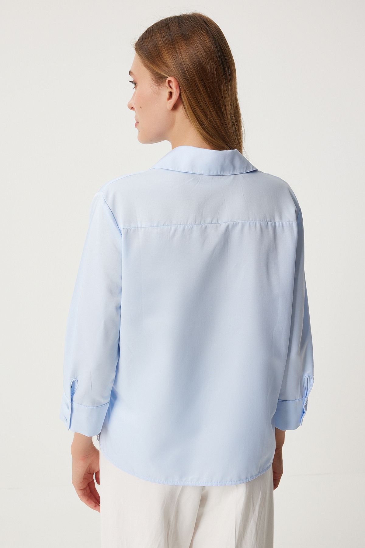 Kadın Gök Mavi Oversize Basic Gömlek  FN03260