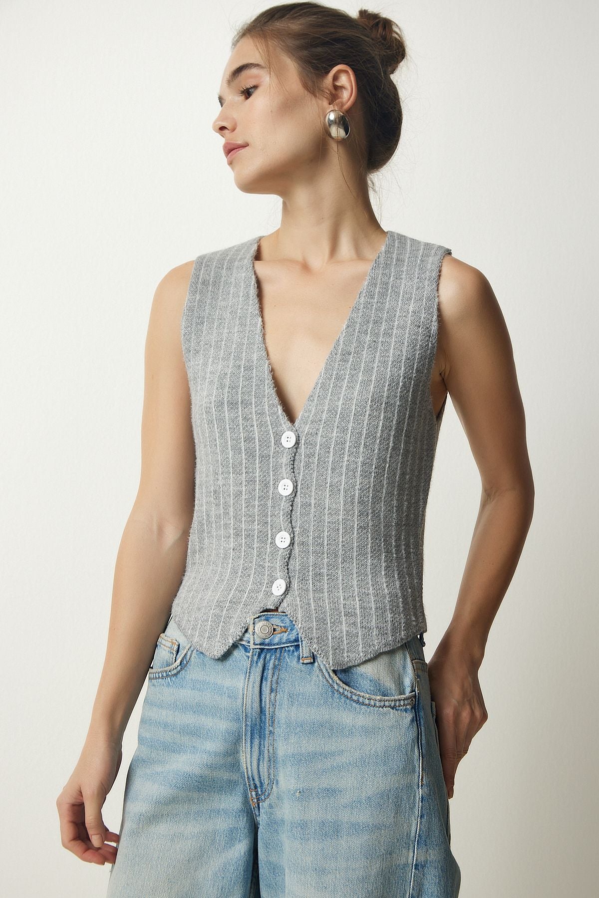 WOMEN GRAY GRAY STRUCTURE SHARLİKO VEST WF00058