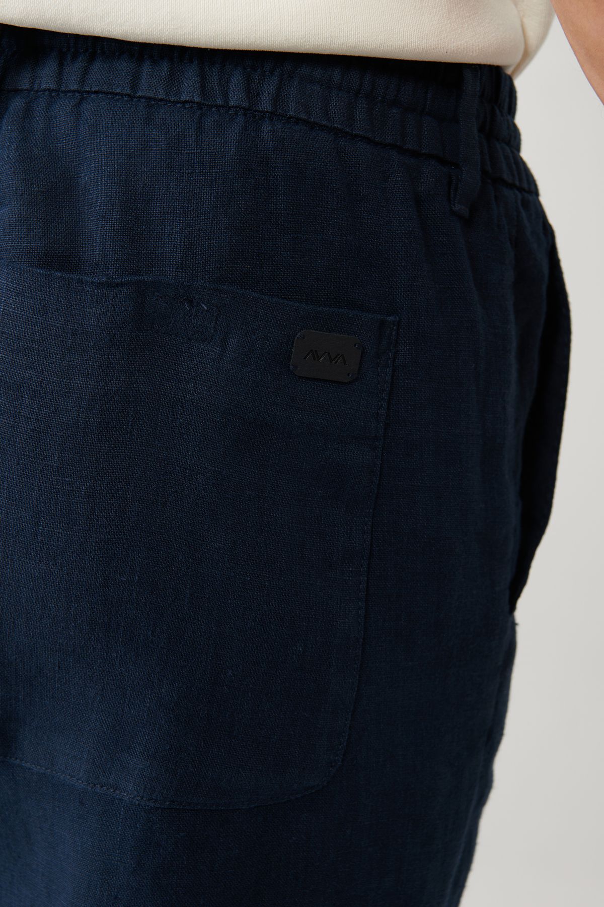 Men's Navy Blue Waist Wa Liner 100 %Linen Pants B003032