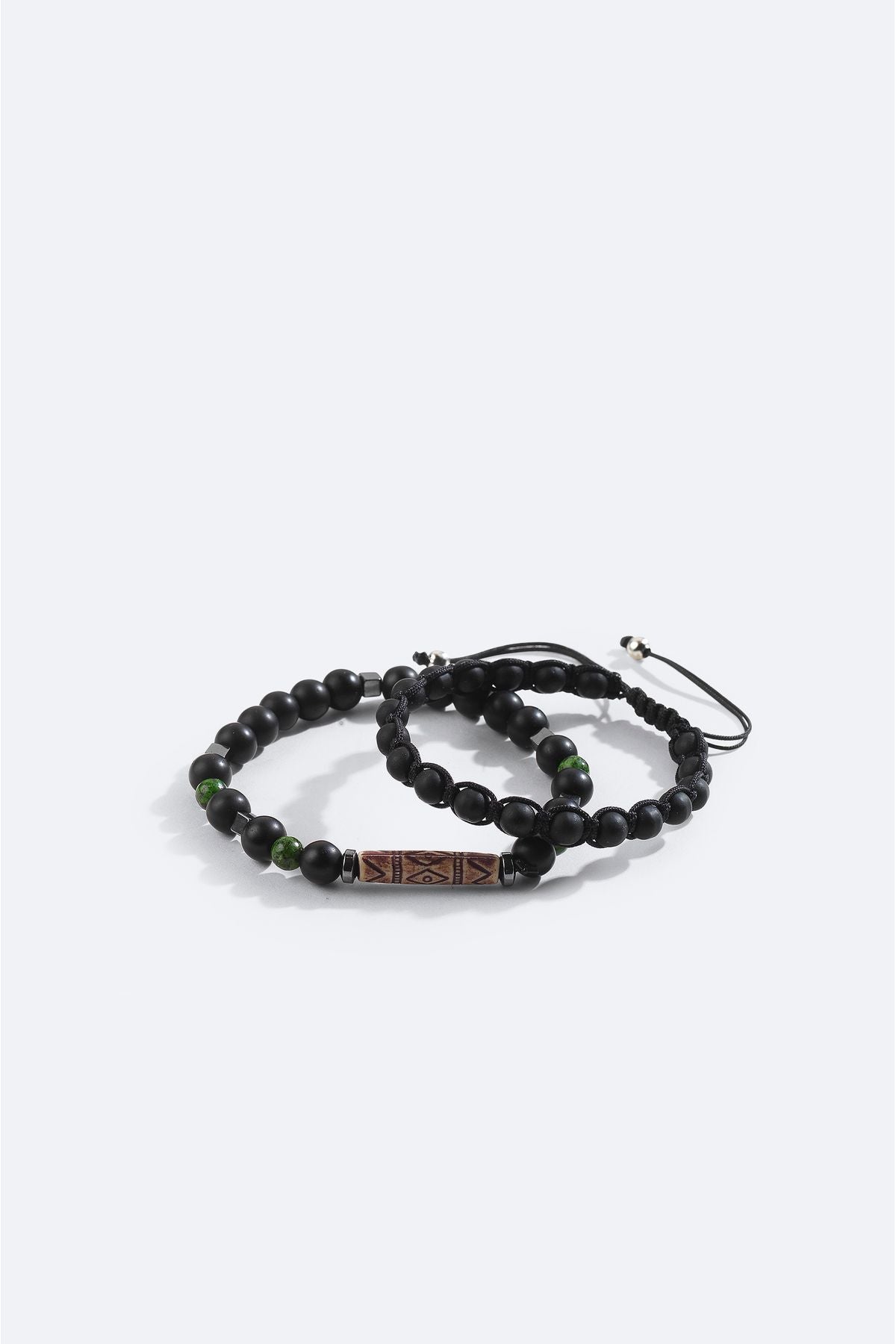 Men's black gazelle and hematitis stone bracelet A42y9619