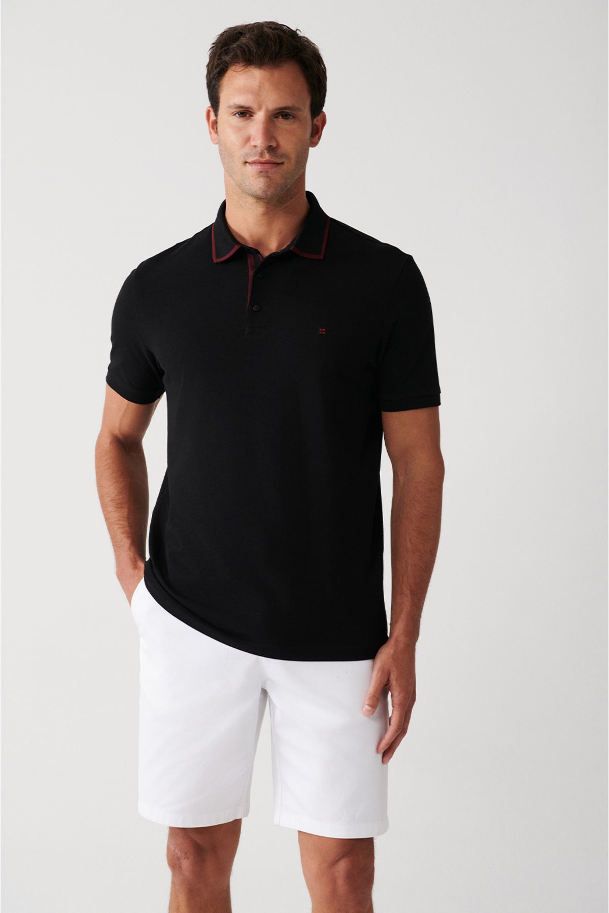 Men's Black 100 %Cotton Stick Polo Yaka T-shirt A31y1175