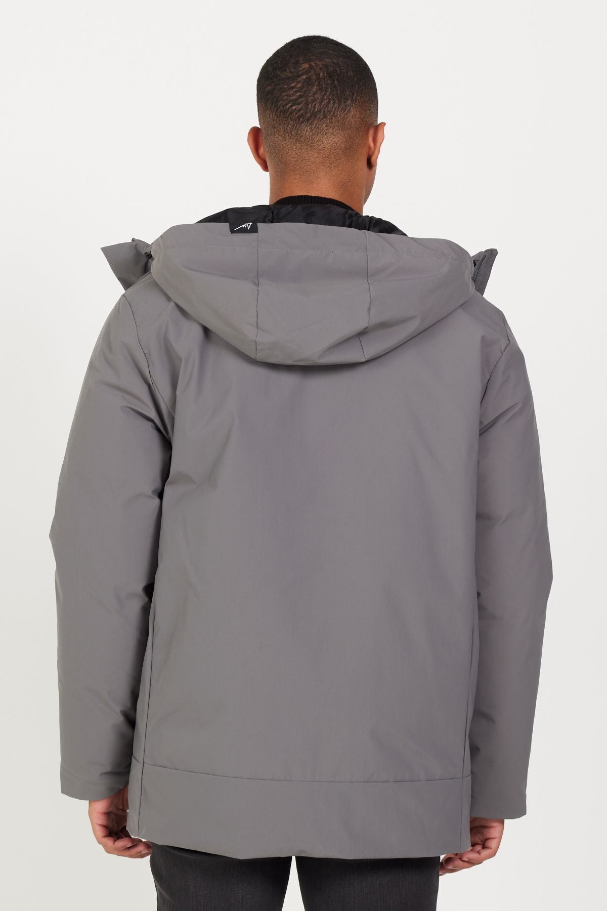 Men's gray hooded upright collar standard fit big size coat