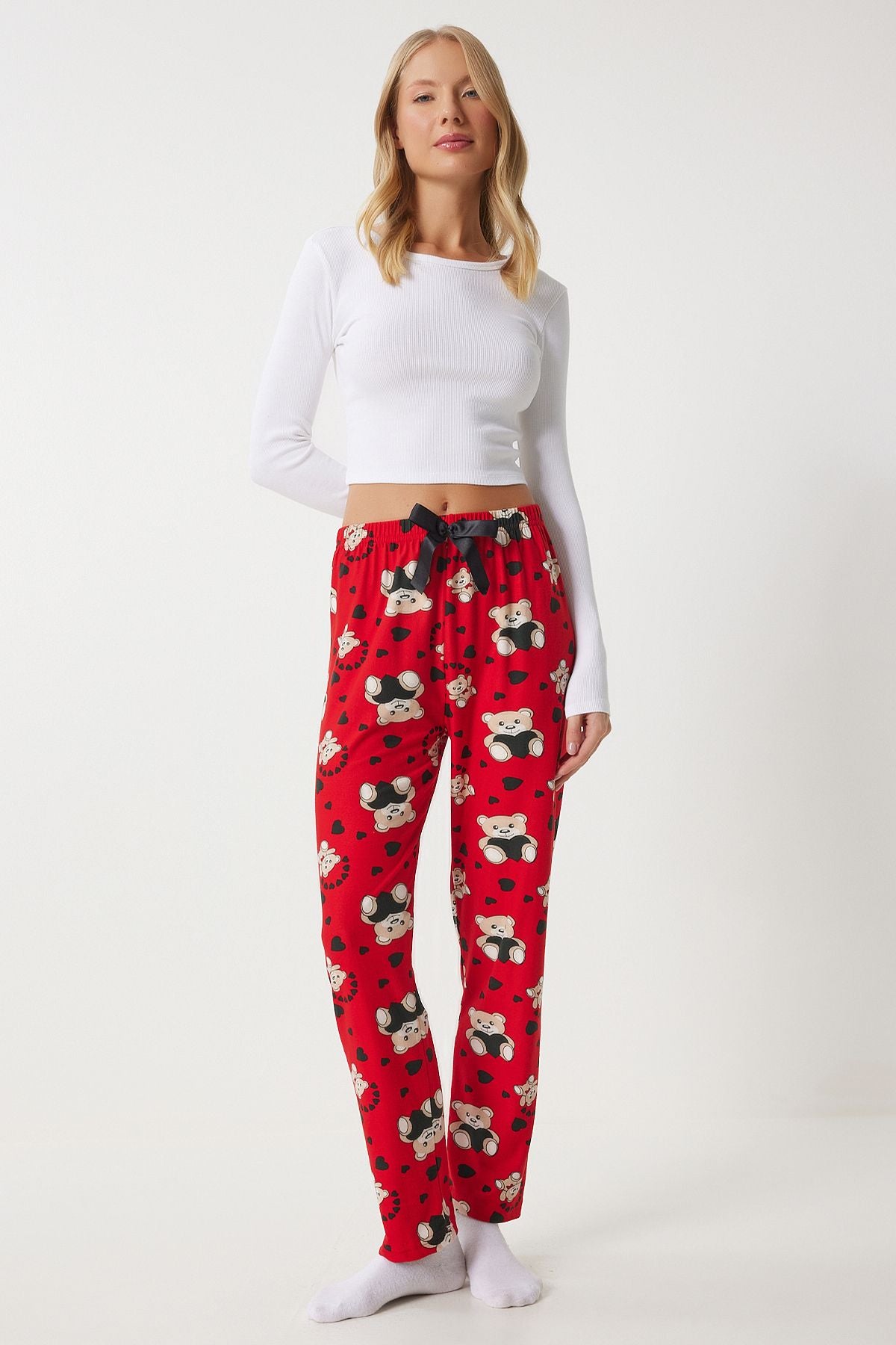 Woman Red Patterned Soft textured knitting pajamas six ec00047