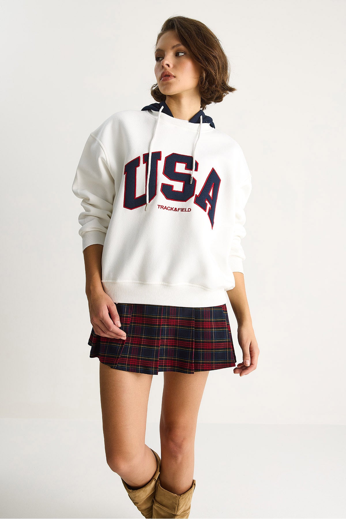 Women's USA Embroidered Rose Gold Hooded Casual Sweatshirt 10010 60283527