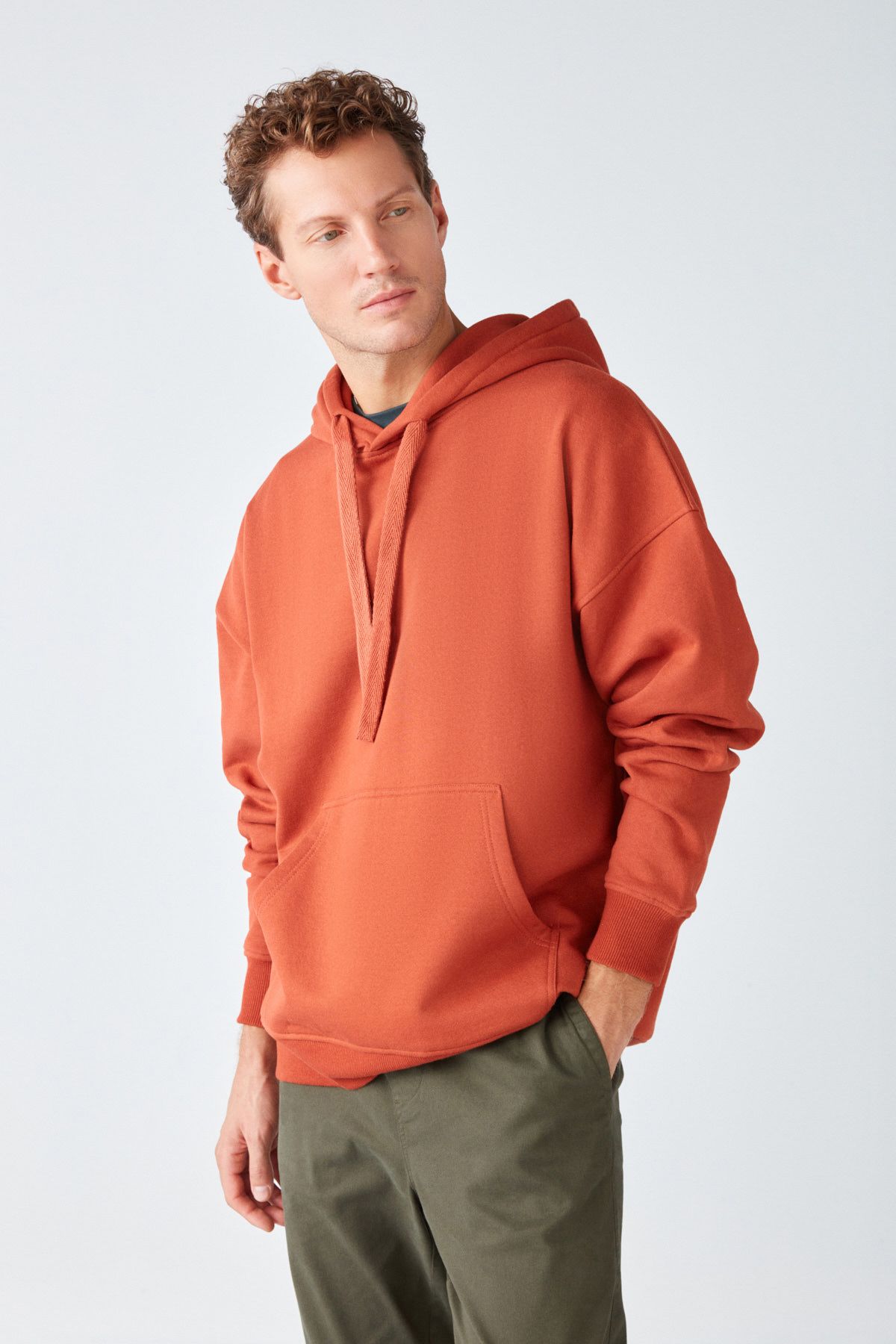 Steve Men's soft fabric cordon with hooded gangbre with hooded tile color sweatshirt