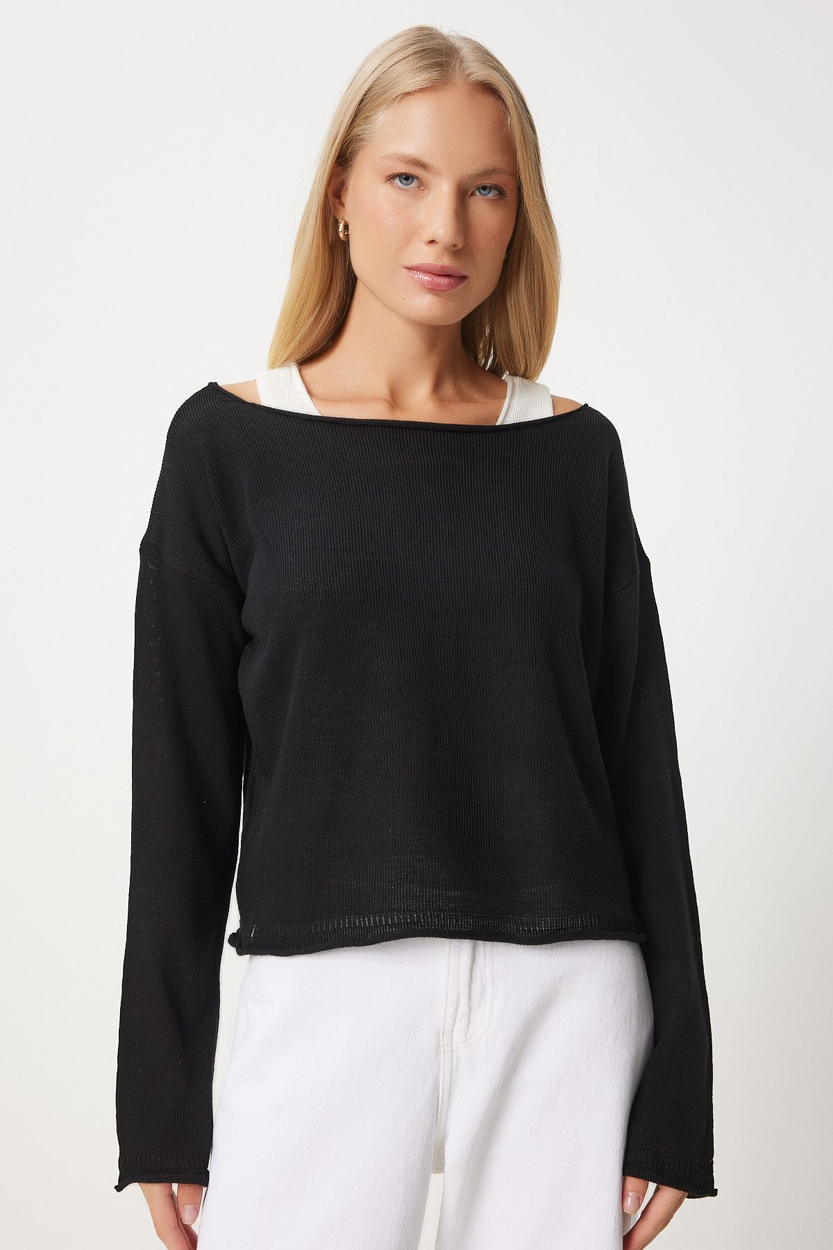 Women's Black Athlete Binary Knitwear Blouse MT00152