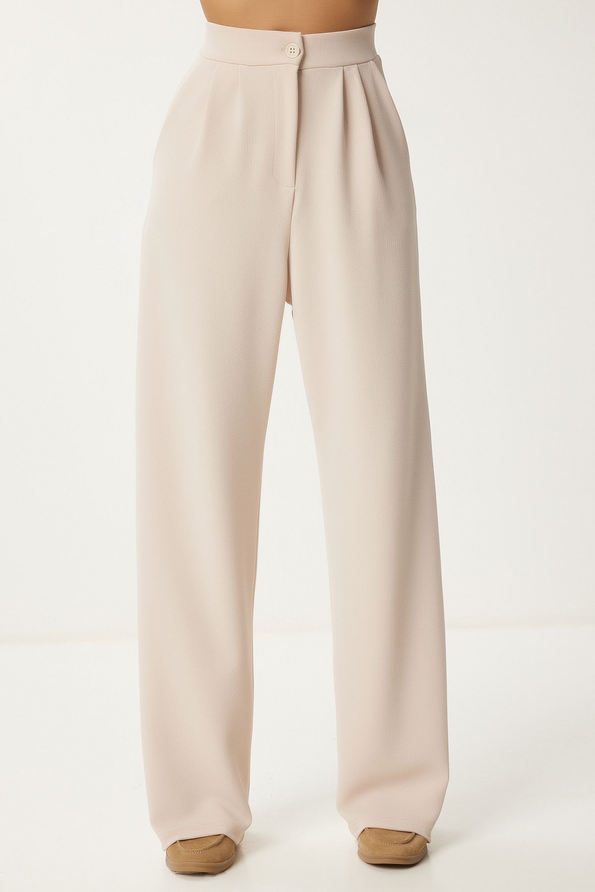 Women's Cream Lycled Comfortable Palazzo Knitting Pants RV00175