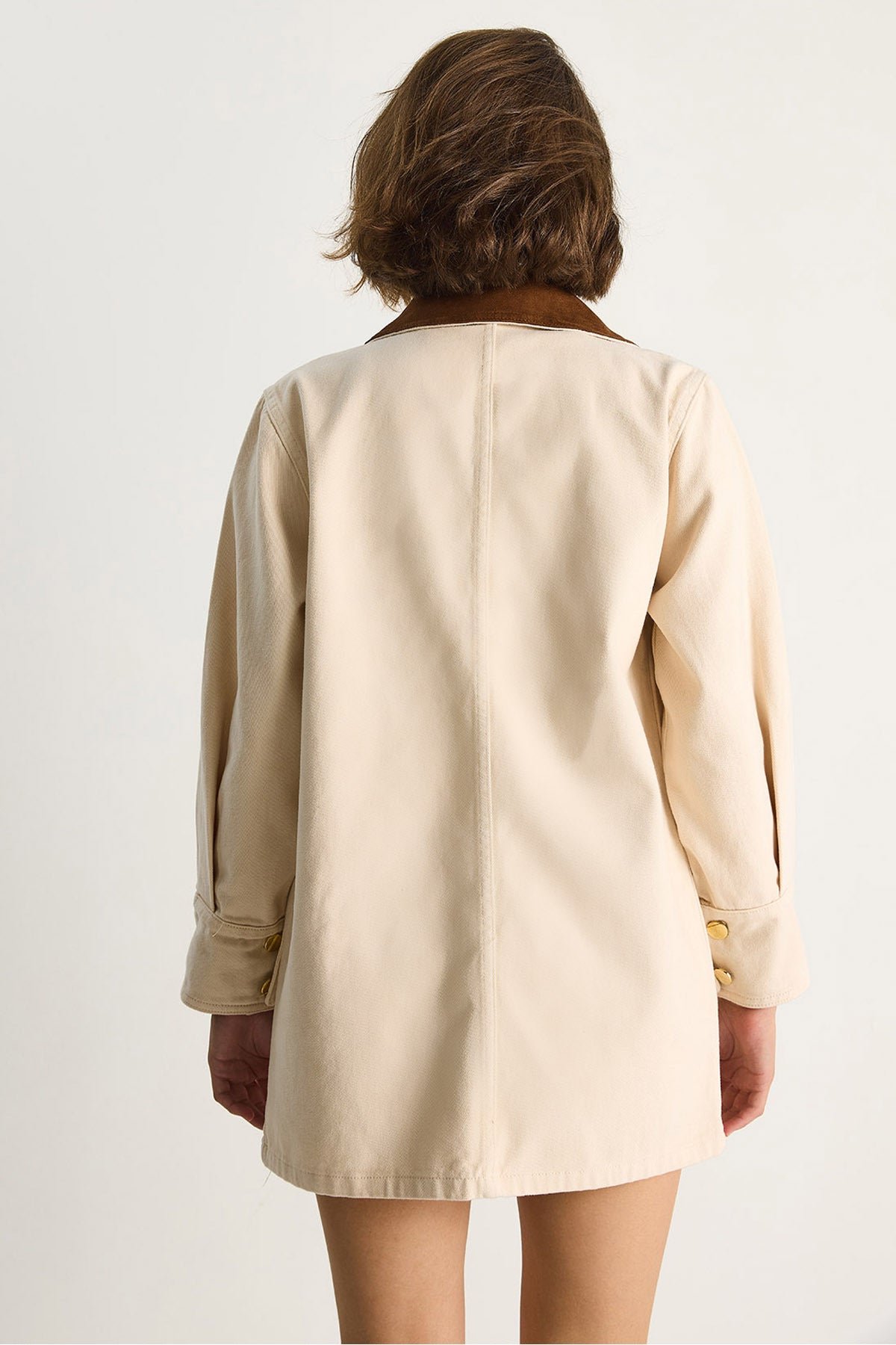 Women's Suede Contrast Collar Pocket Detailed Garnished Gabardine Jacket 2767 60281112