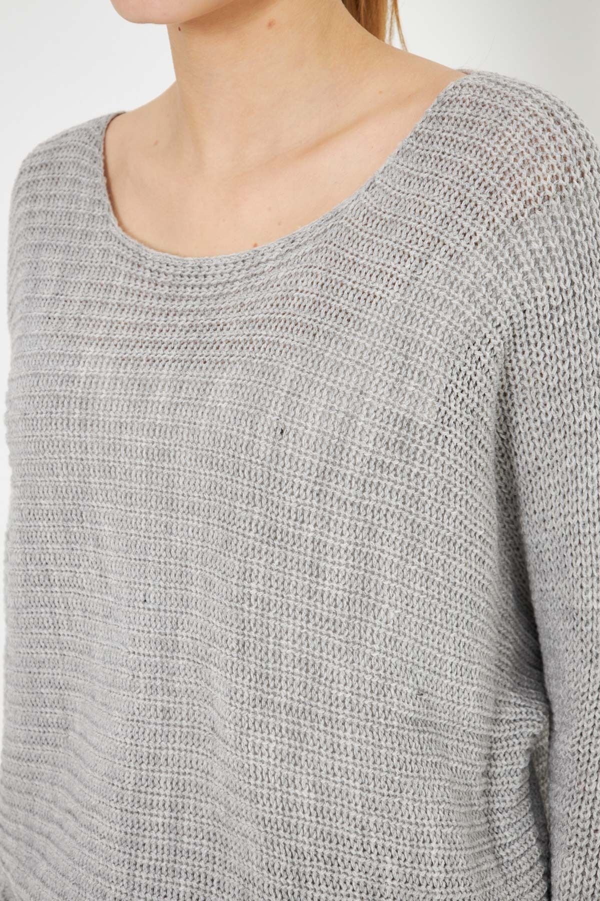 Women's Gray Thessaloniki Salaş Triko Sweater ARM-21K012010