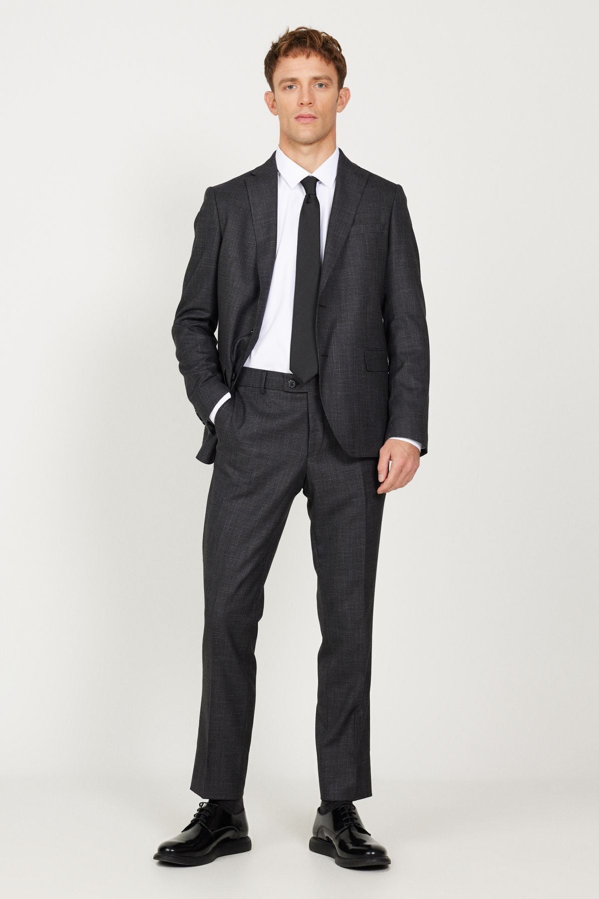 Men's anthracite slim fit narrow cut Mono collar Anecdote Blawal Pants Suit Suit