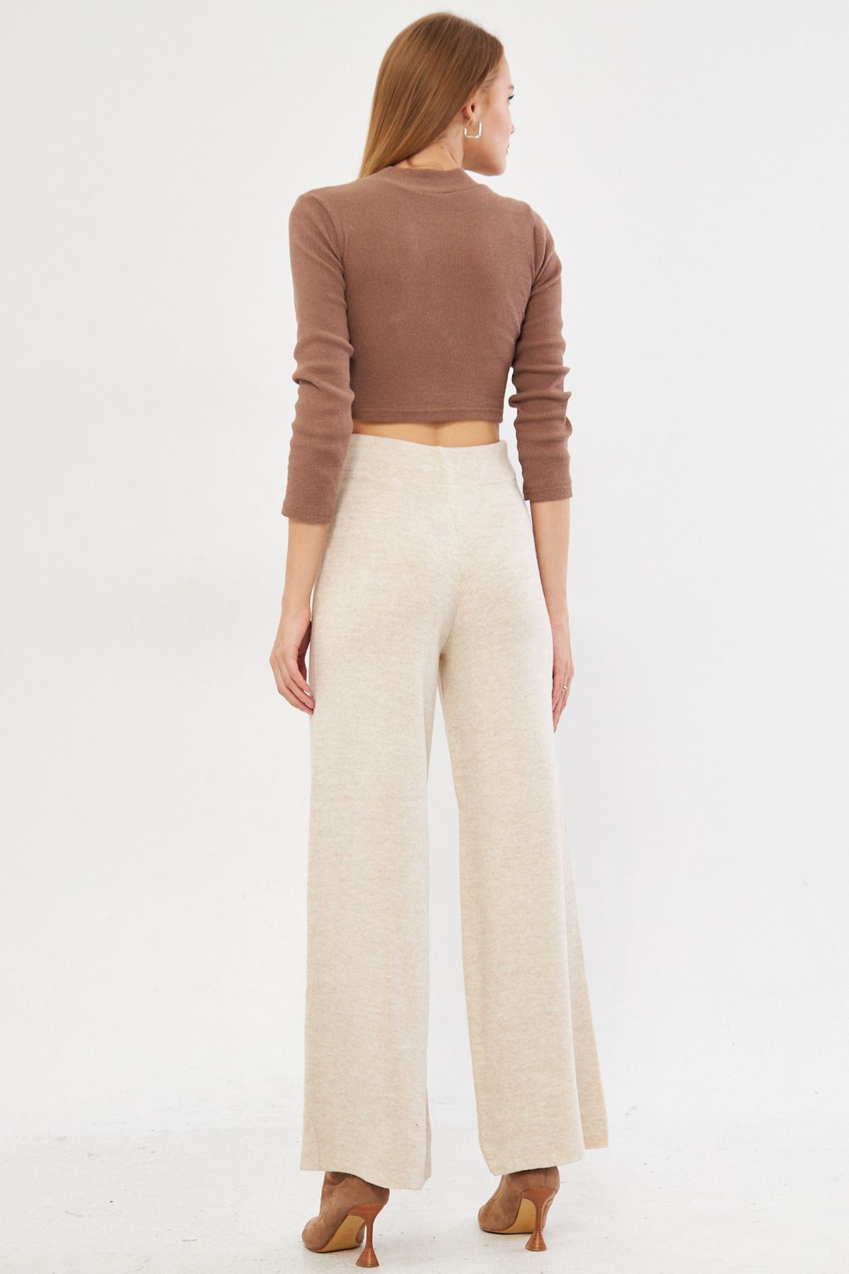 Female Beige Waist Triko Palazzo Pants Arm-25k069003