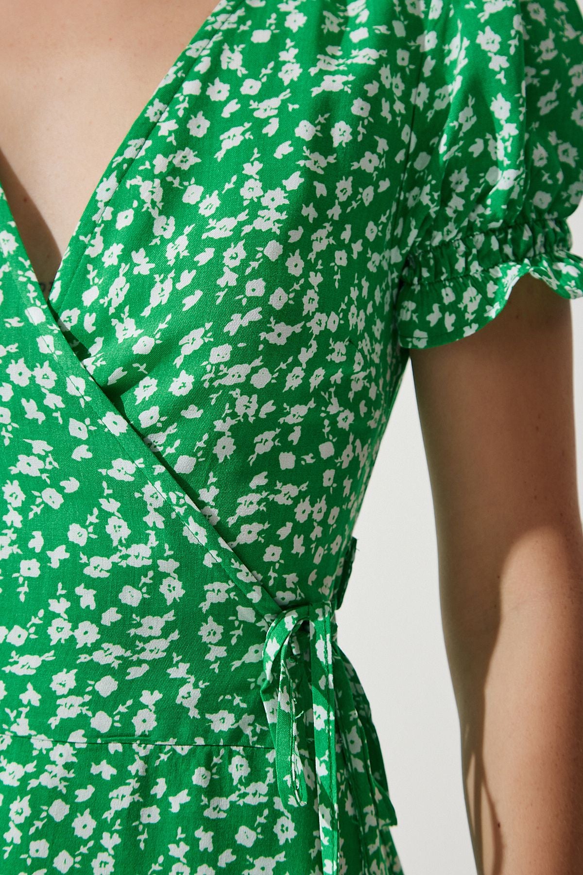 Female green patterned viscose weaving dress ub00111