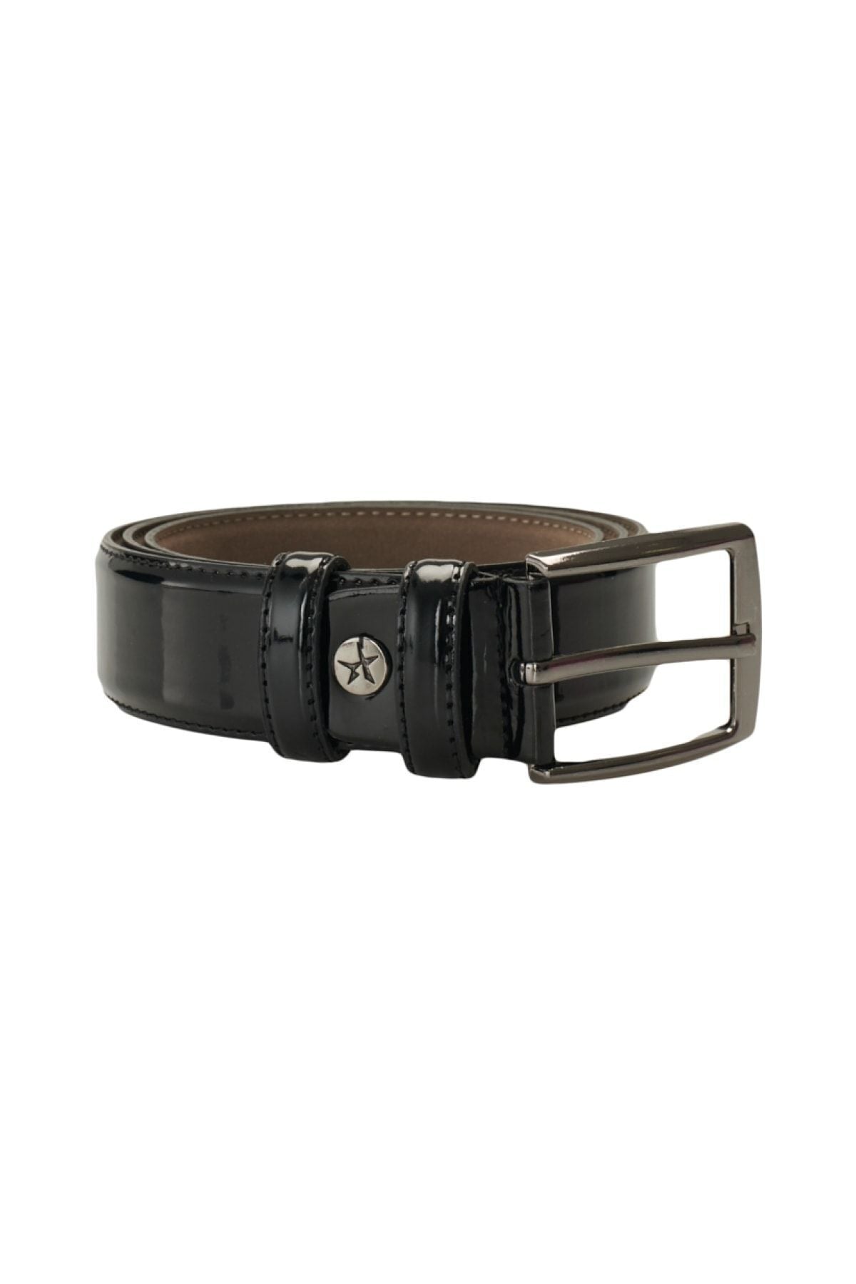 Men's black pattern -free patent leather belt