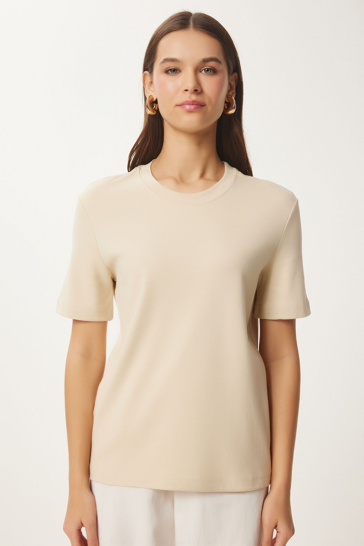 Female Biscuit Cotton Basic Knitting T-Shirt AG00001