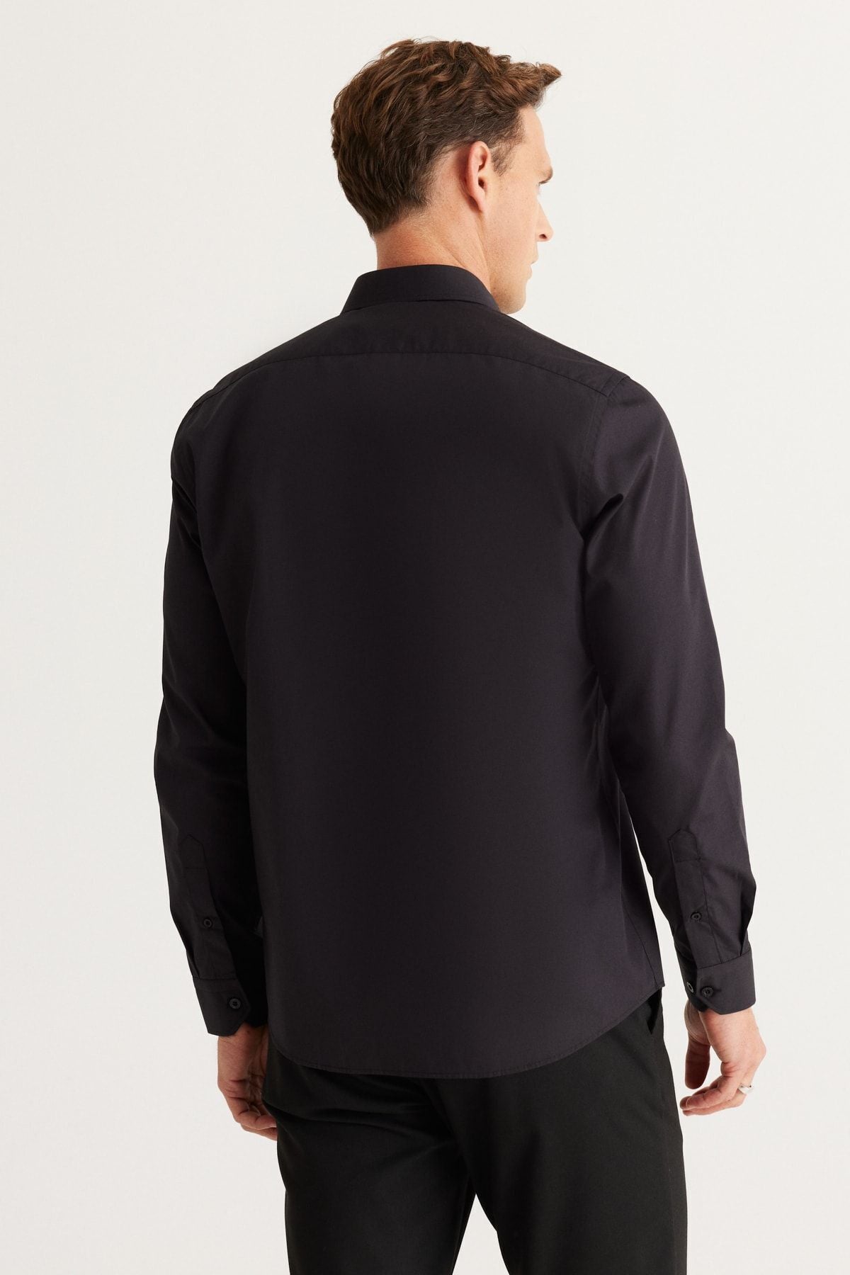 Men's black ironing easy non-Ion slim fit narrow cut classic collar cotton shirt
