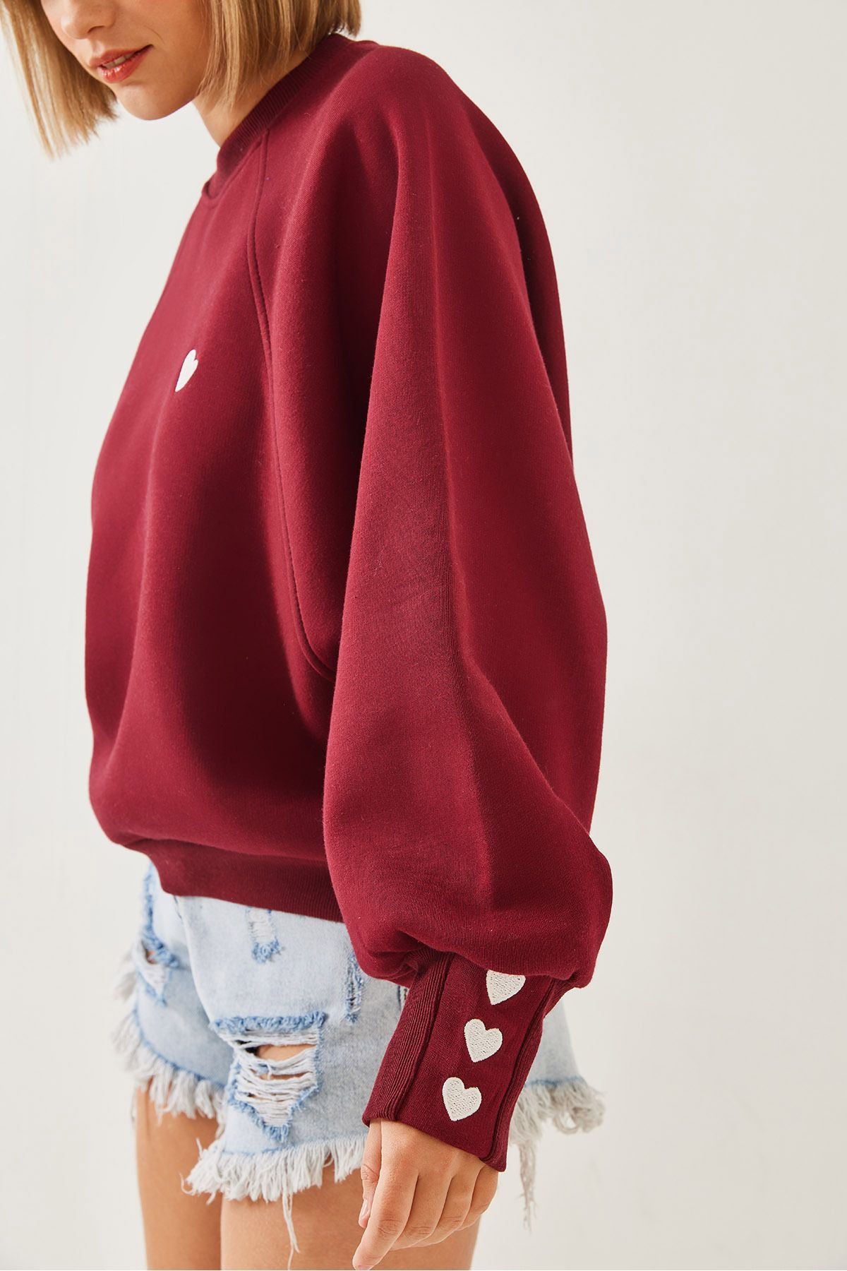 Female Bicycle Collar Heart Embroidery Three Yarn Sweatshirt 60251933