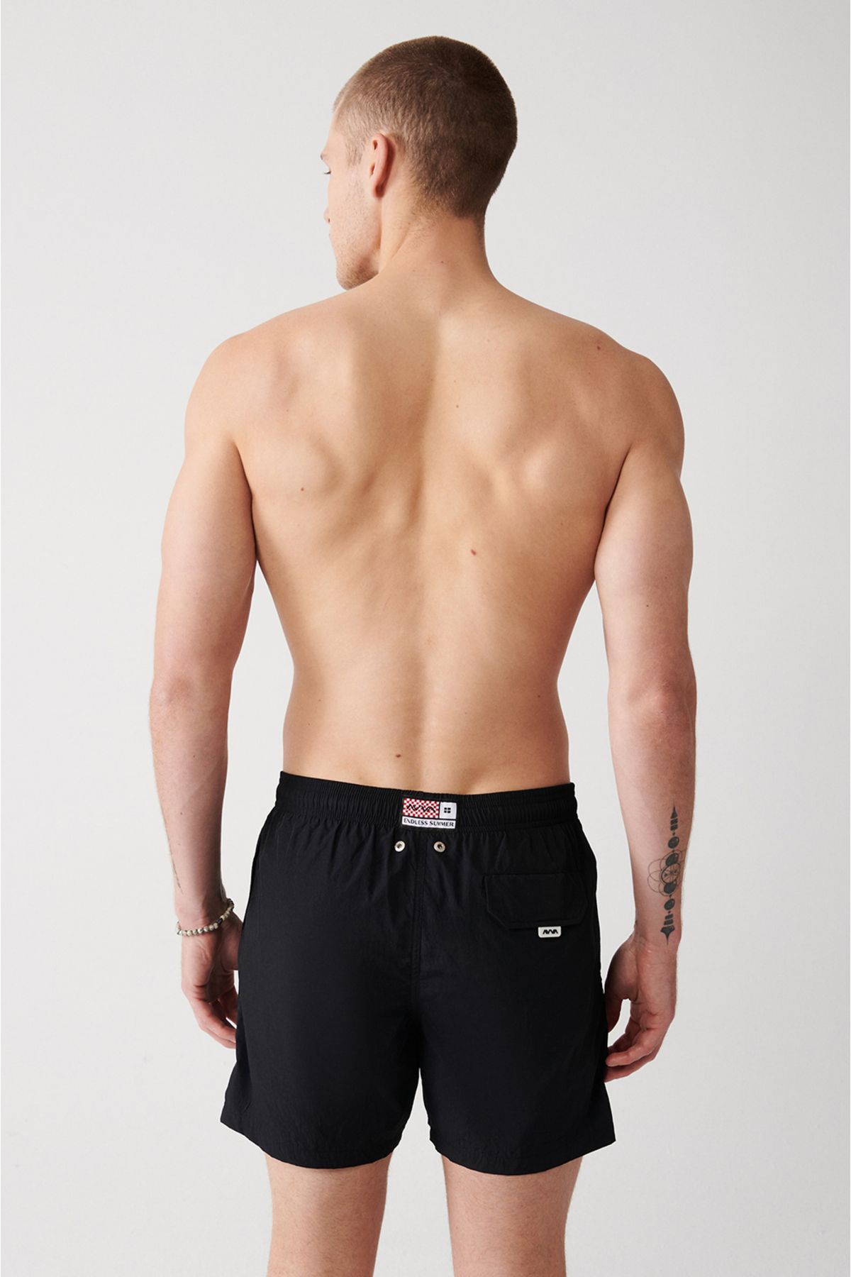 Men's Black Fast Drying Standard Length Flat Special Transport Bag Swimsuit Sea Short A31y3800
