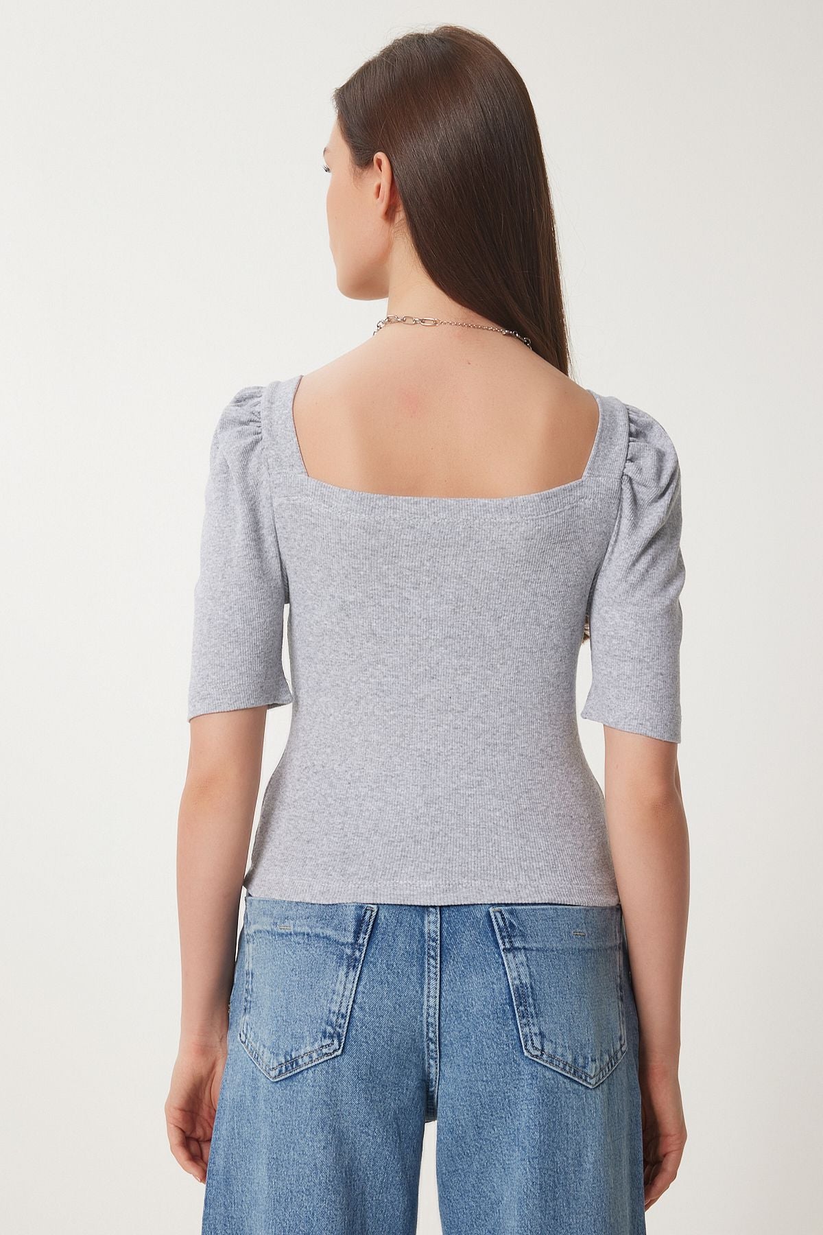 WOMEN GRAY MELANJ SQUARE BROOD CROP BLUP GT00007