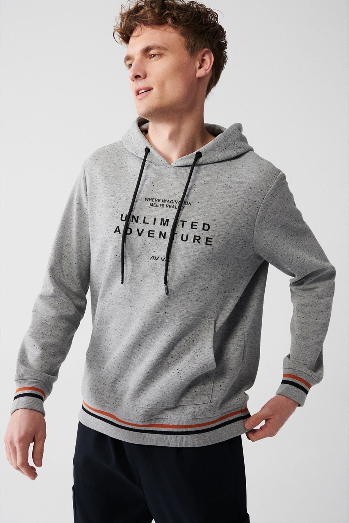 Men's gray hooded cotton printed sweatshirt a31y1217