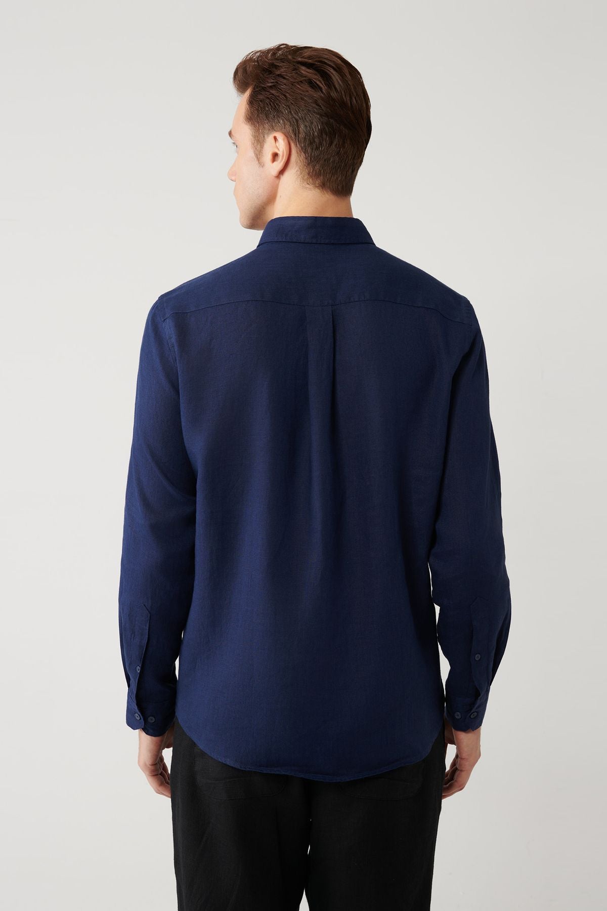 Men's Navy Blind 100 %Linen Buttoned Neck Shirt B002191