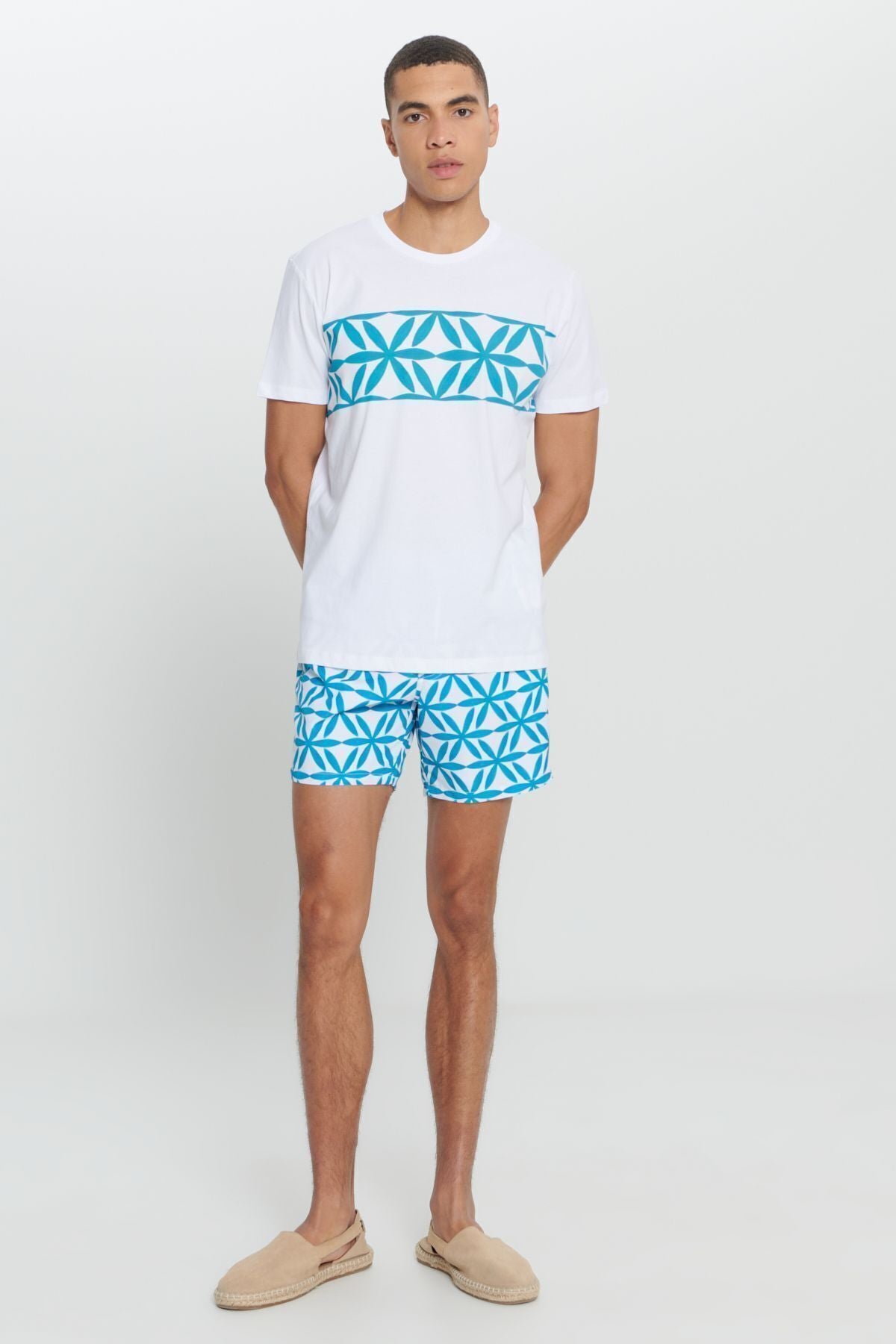 Men's White Mint Standard Fit Normal Cutting Pocket Fast Drying Patterned Mayo Sea Short