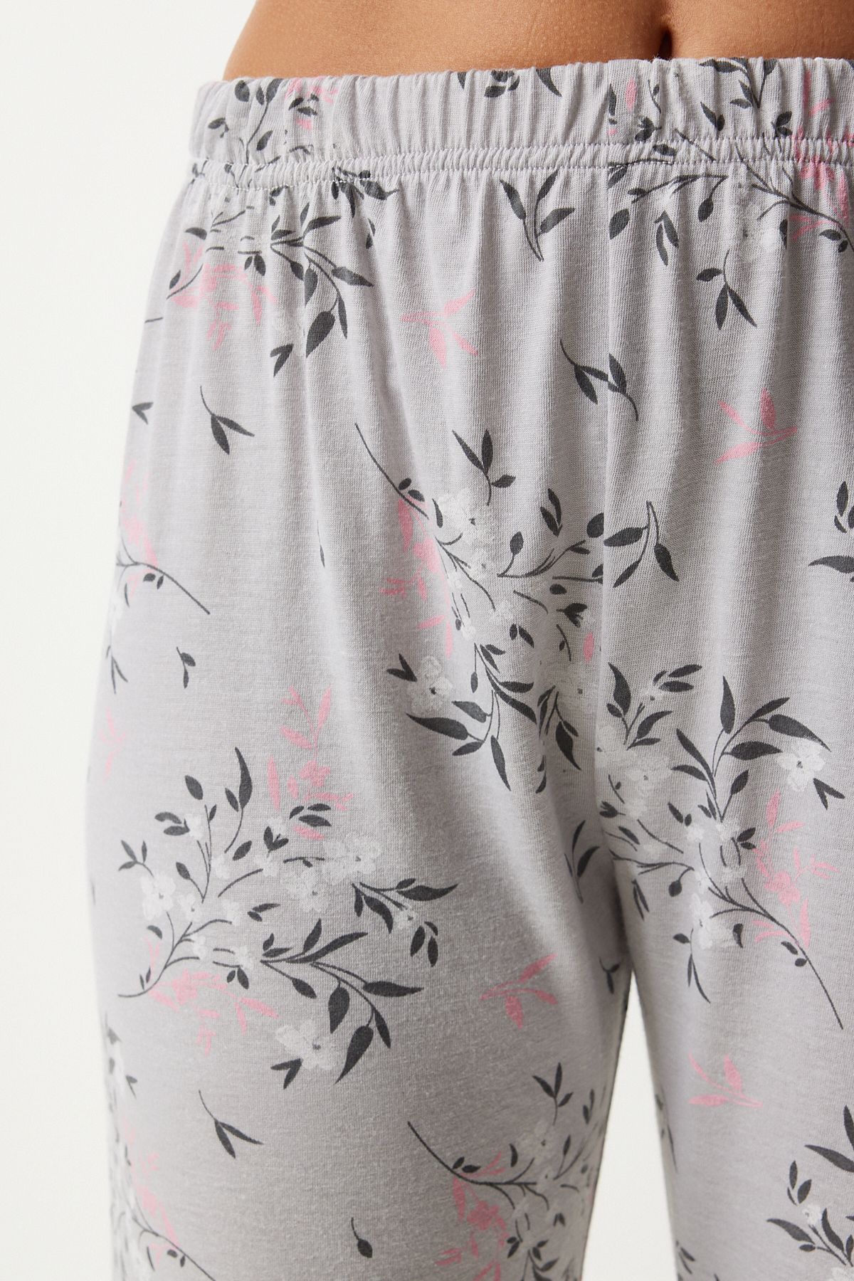 Female Gray Patterned Shirt Pants Pajama Set EC00043