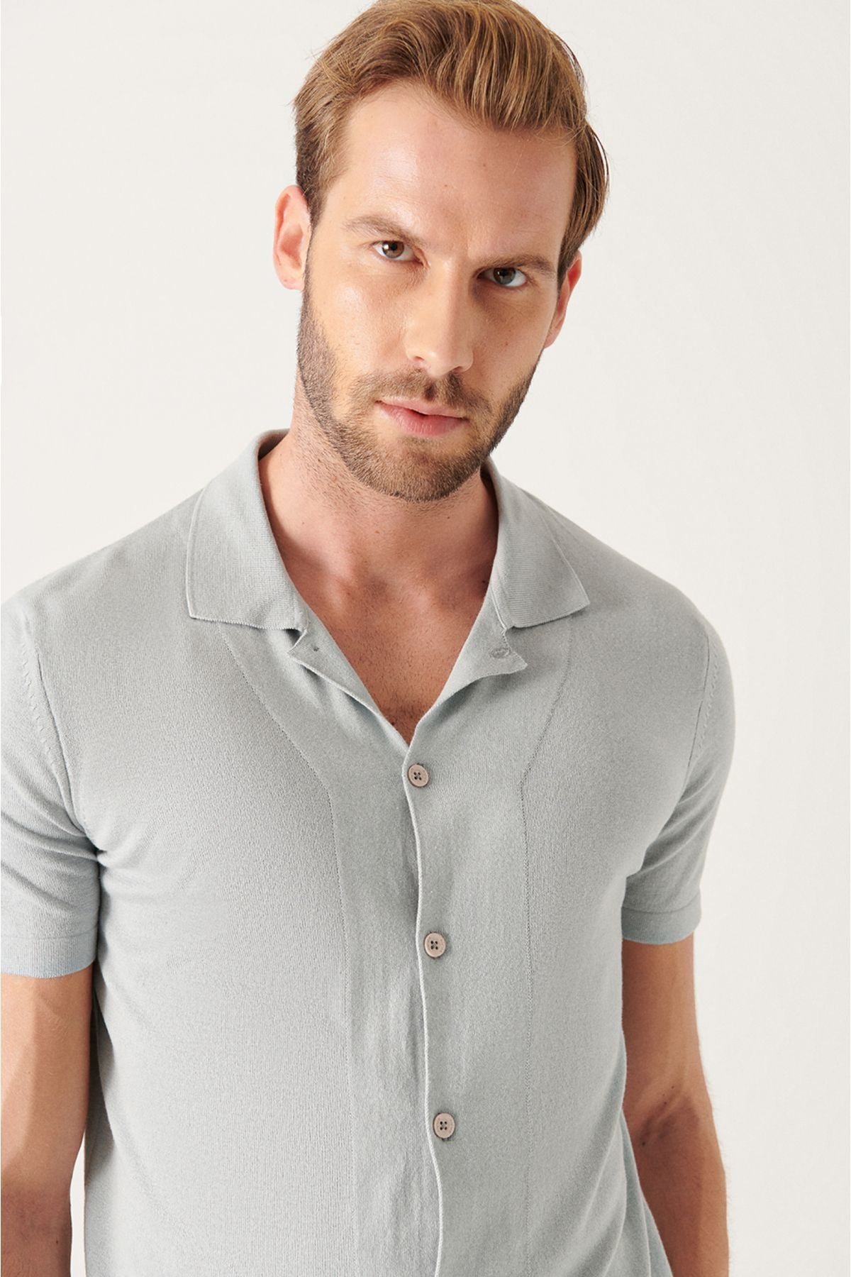 Men's Gray Cuba Cuba Yaka button knitwear T-shirt B005008
