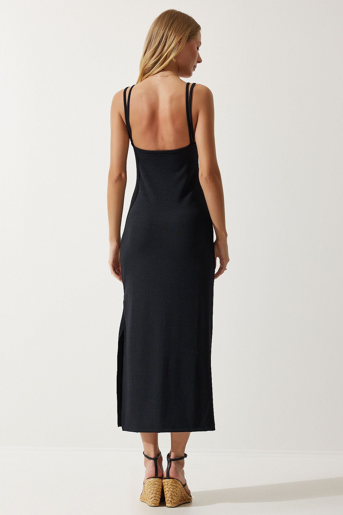 Female Black Hanger Solid Summer Wick Knitting Dress MC00273