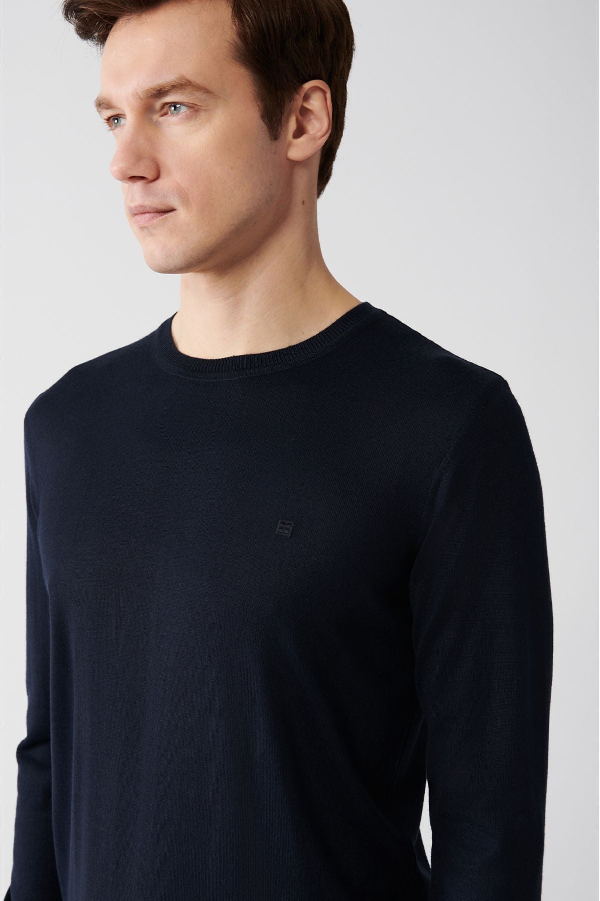 Men's navy blue bike collar wool mixed knitwear sweater B005013