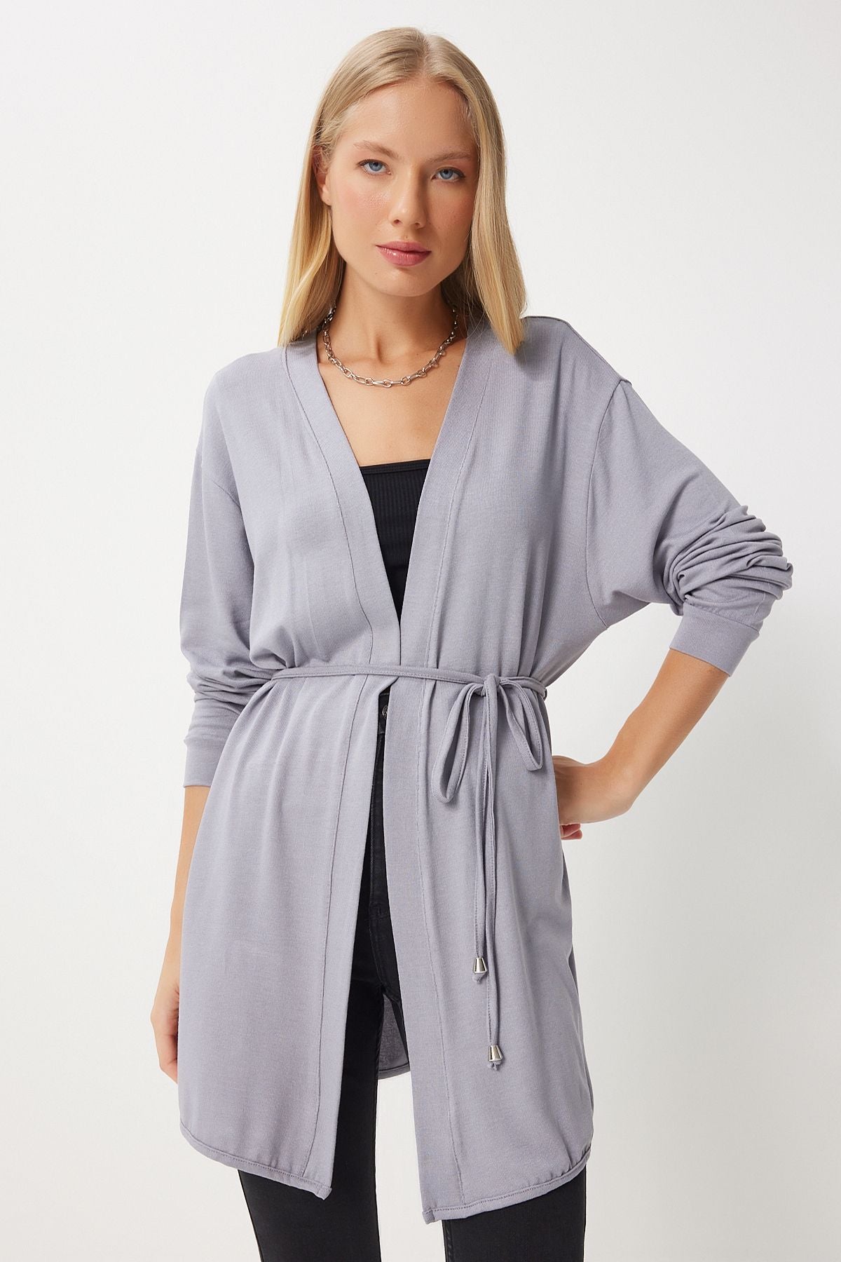 Women's Gray Seasonal Knitting Knitwear Cardigan EN00620