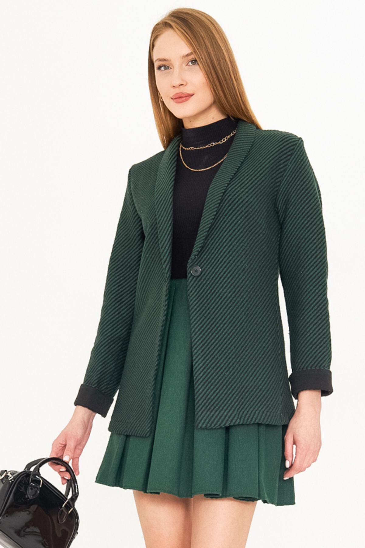 Women's Emerald striped arm folded single button stamp jacket ARM-25K001106