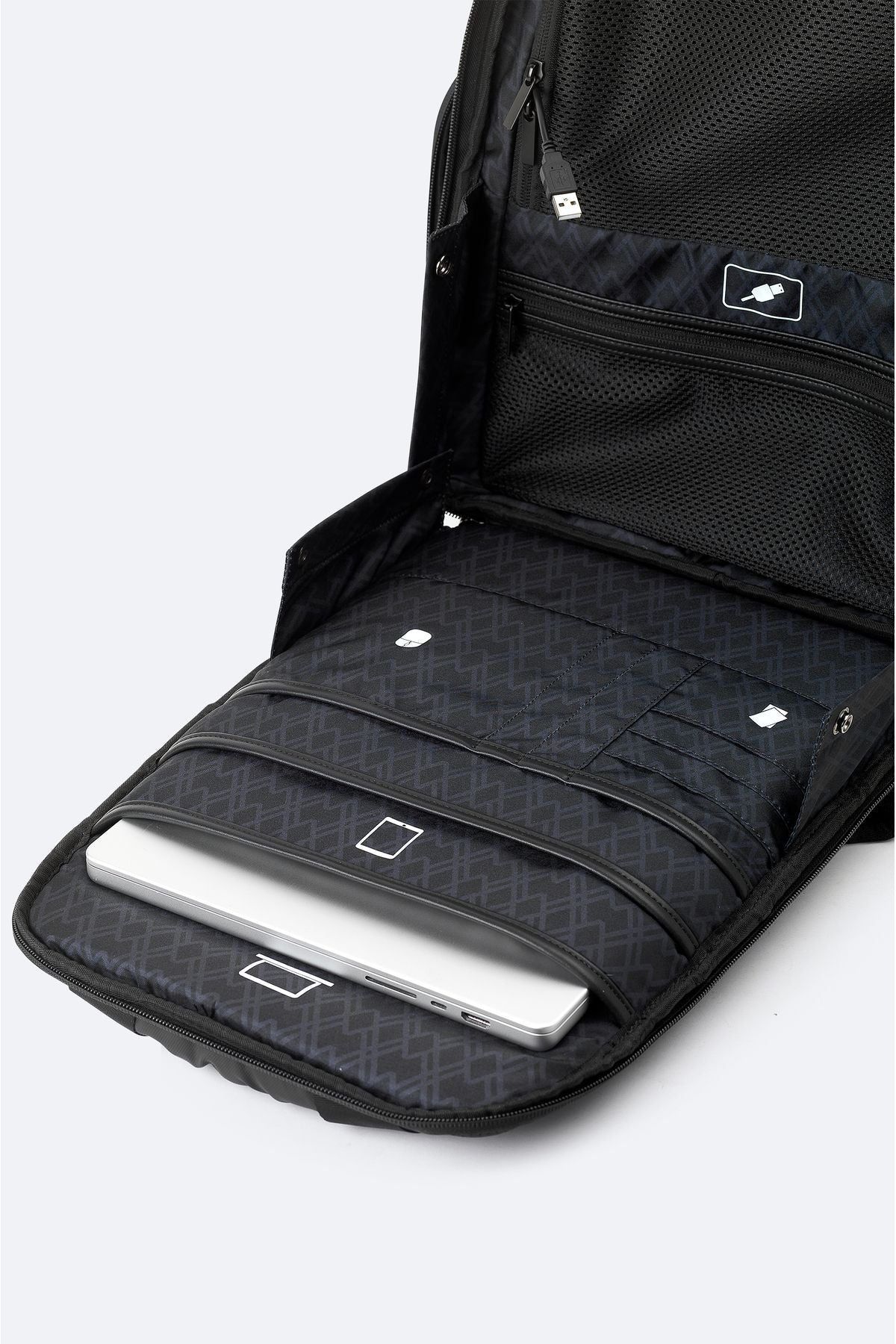 Men's anthracite USB cable input shell backpack A42y9131
