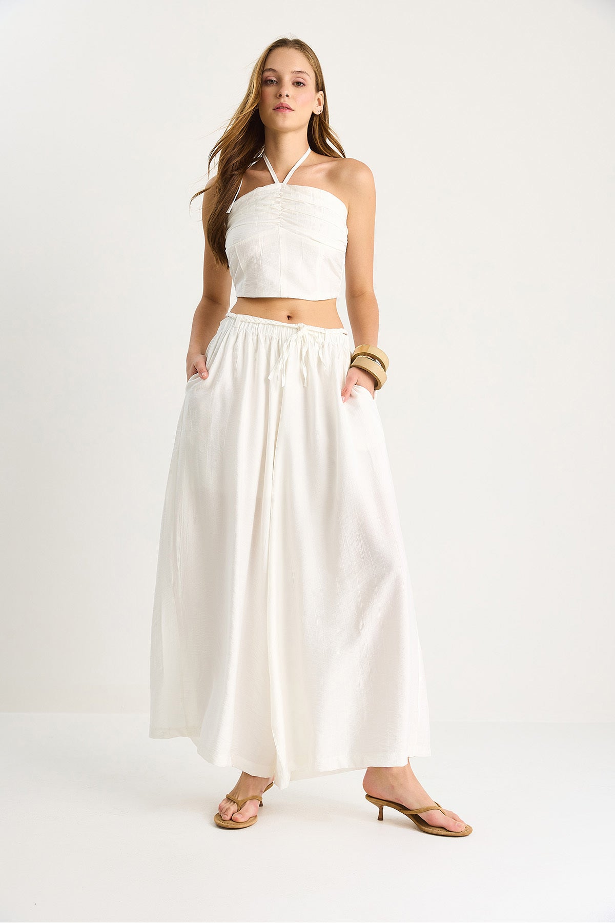 Women's Backless Detailed Halter Neck Blouse Skirt Trousers Suit 5007 60283495