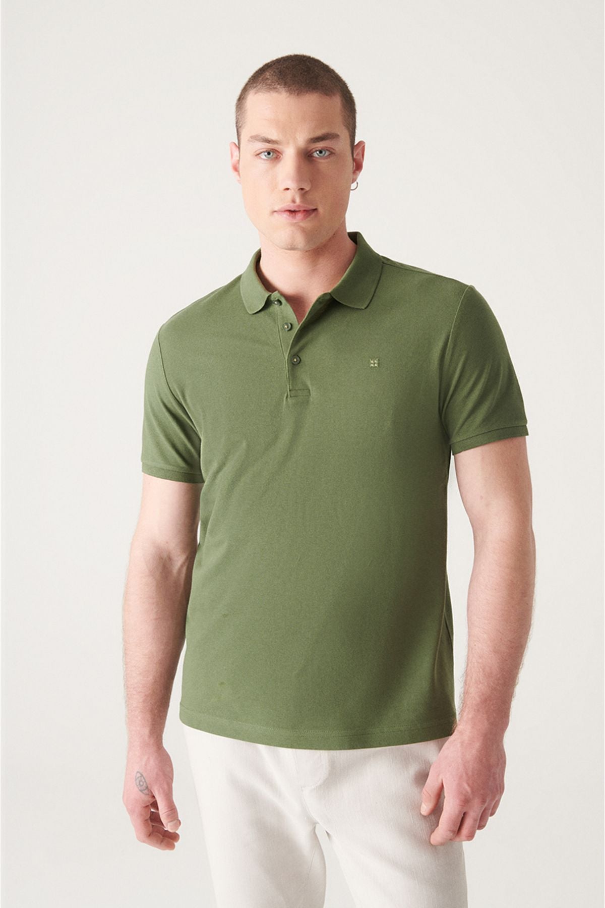 Male Khaki 100 %Cotton Cool Polo Yaka T-Shirt E001004