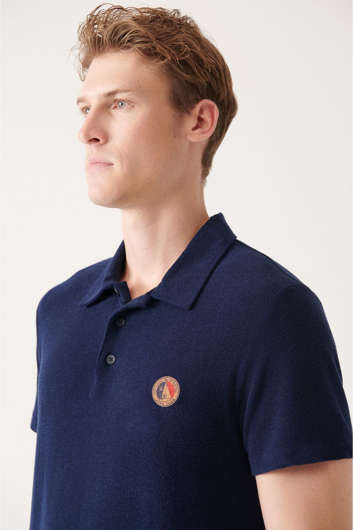 Men's Navy Soft Touch Towel Marine Printed Polo Yaka T-shirt A31y1033