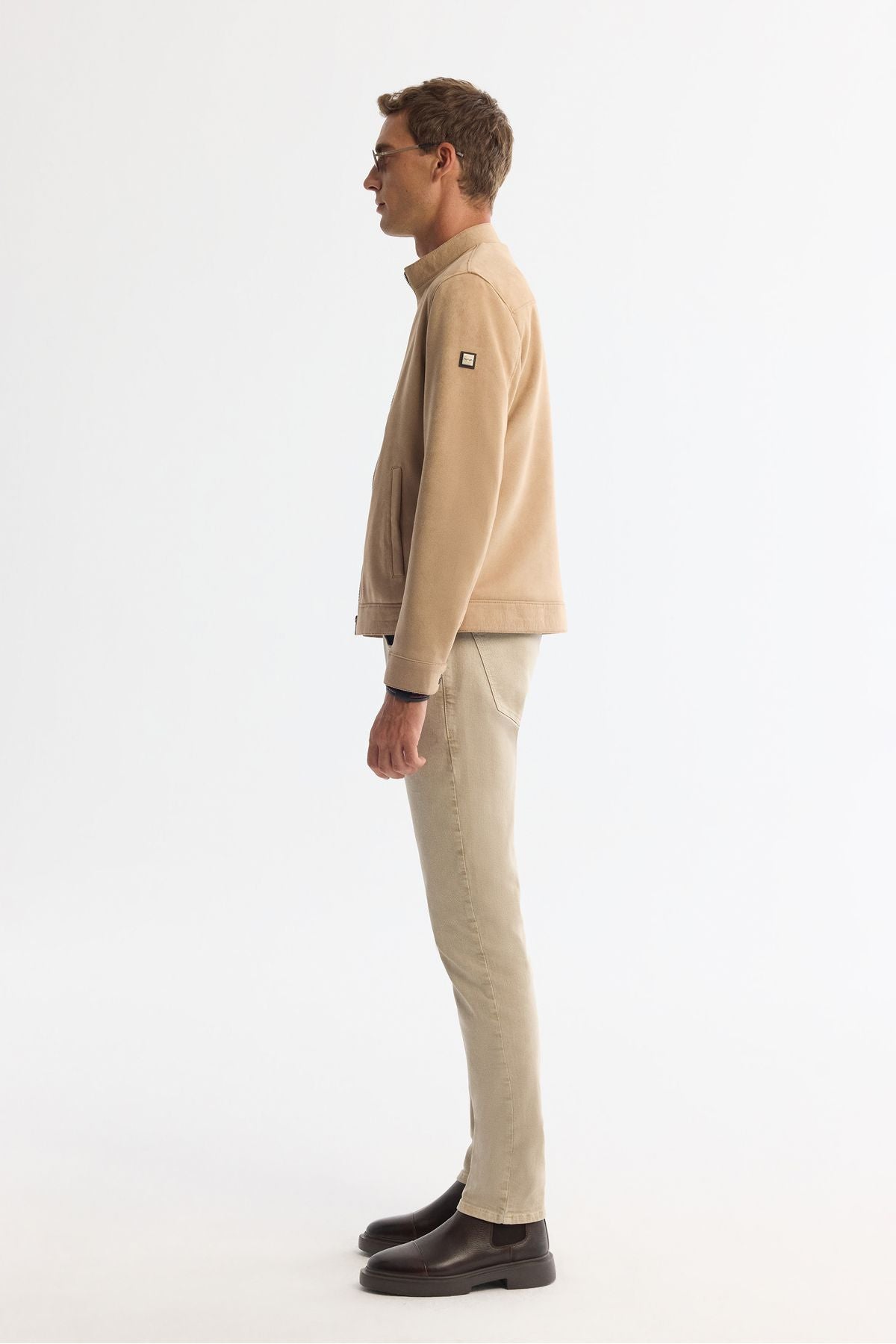 Men's Beige Suede Tissue Pre -Zipper Fine Mont B006002
