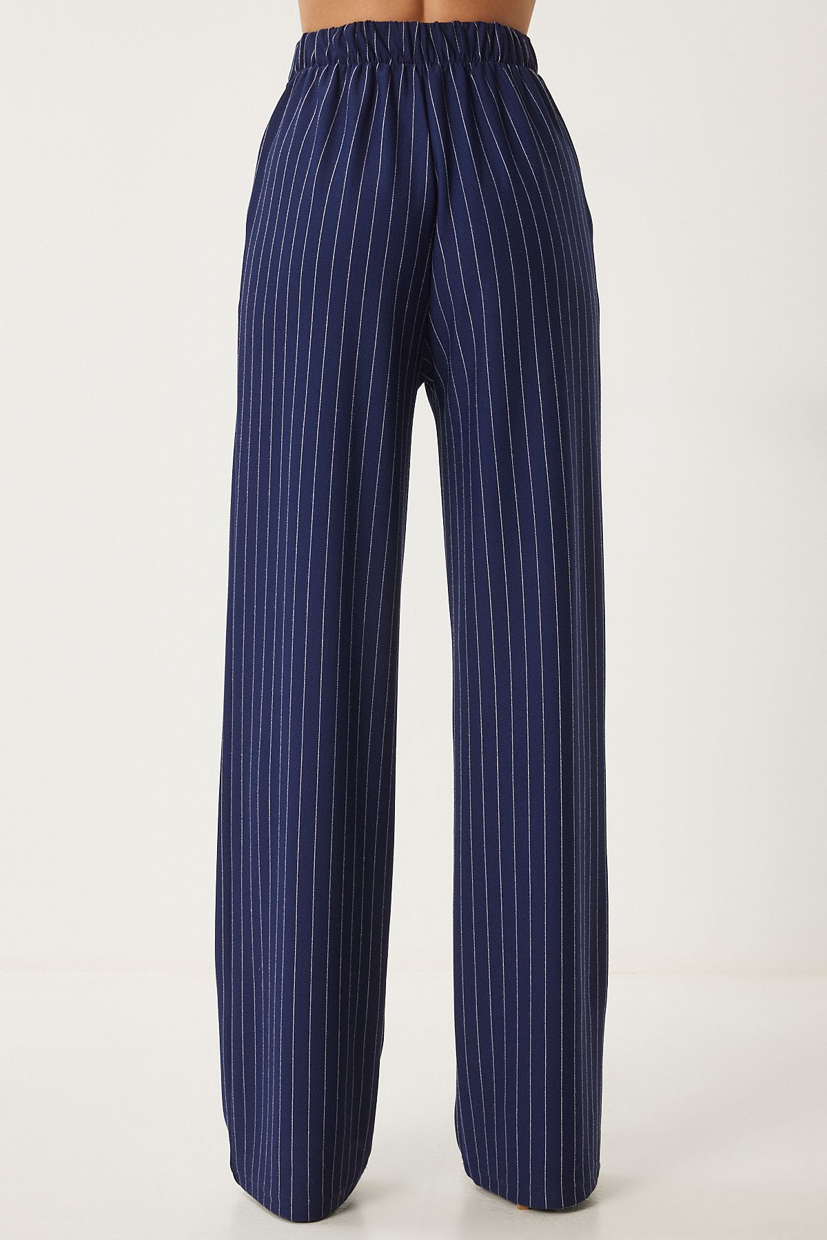 Woman navy blue striped comfortable weaving pants to00158