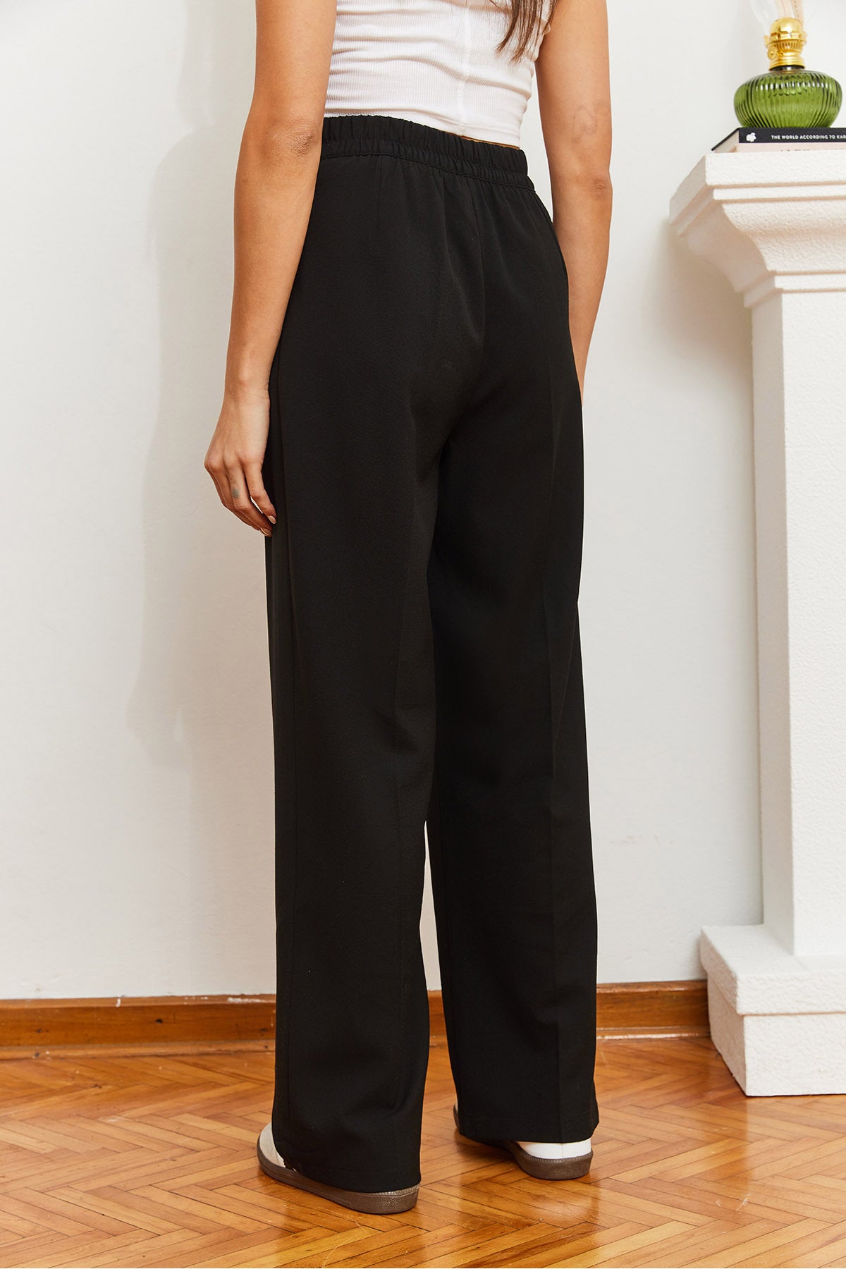 Women's Wide Leg Asymmetrical Waist Buttoned Palazzo Trousers 60361004