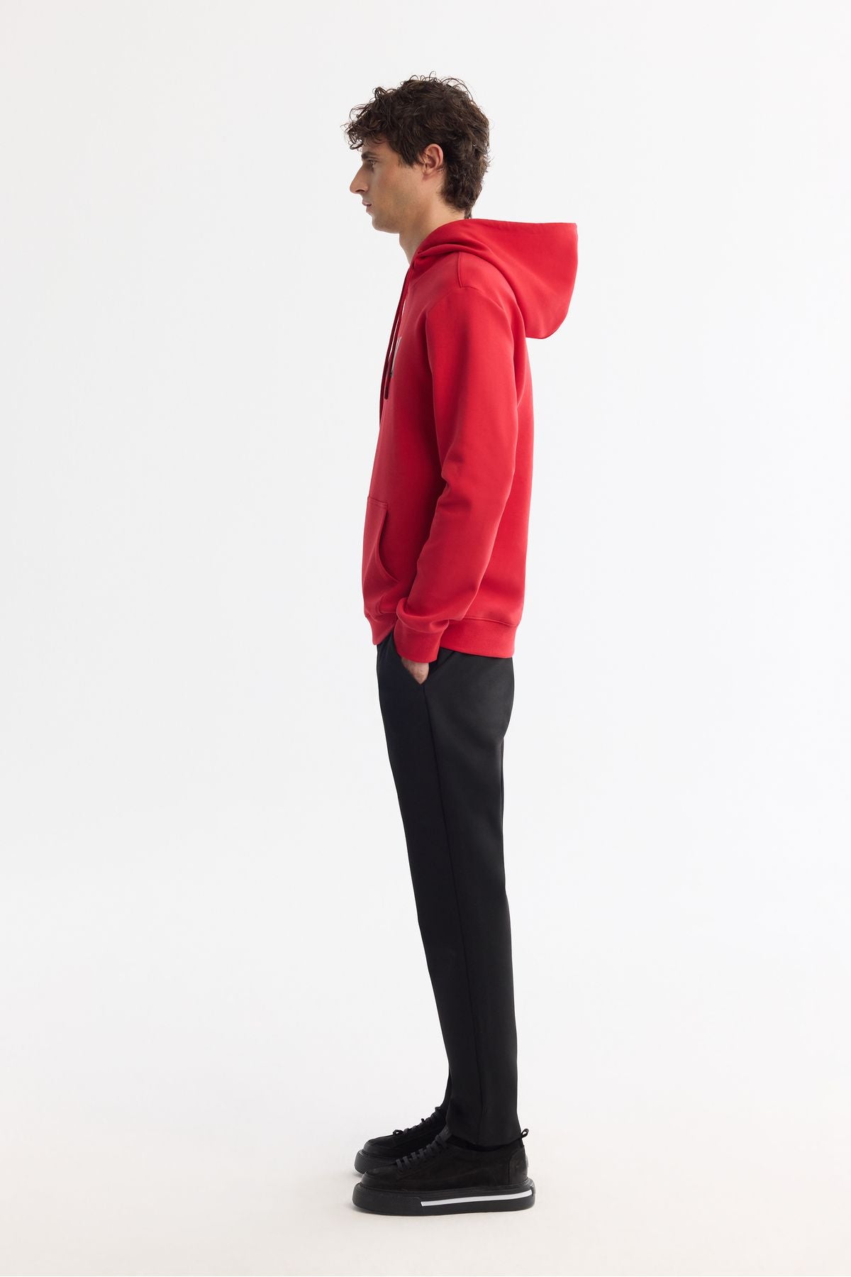 Men's red hooded cotton printed elastan sweatshirt a42y1322