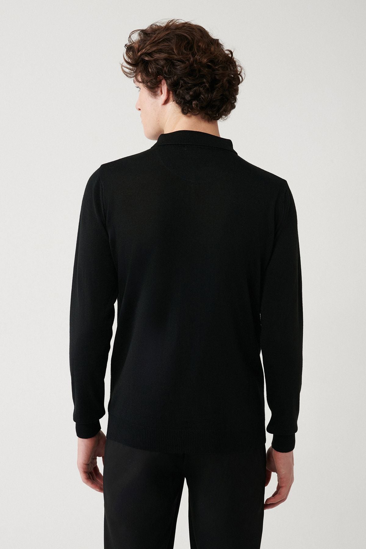 Men's black zipper wool mixture striped knitwear sweater A32Y5094