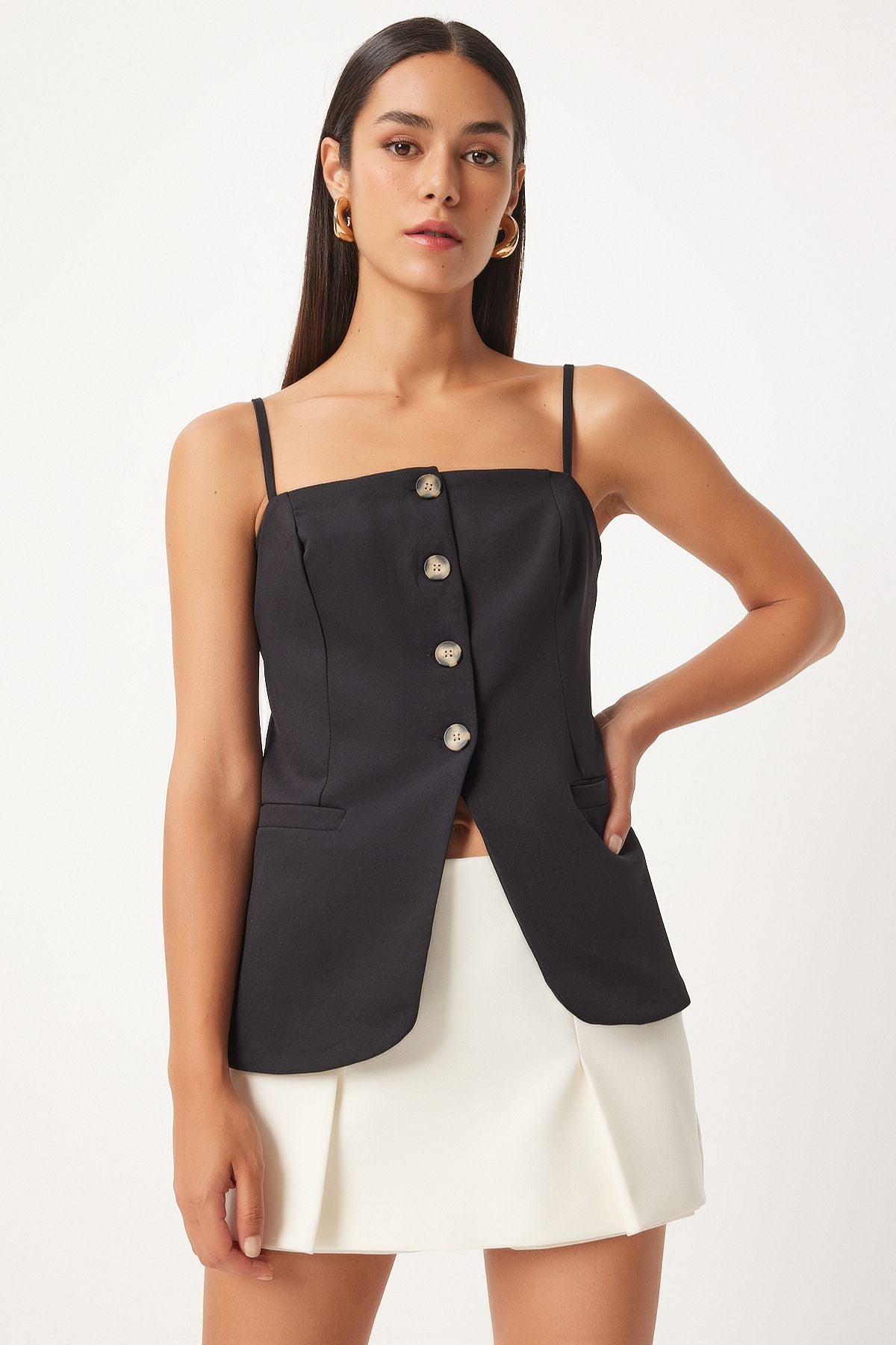 Woman Black Hanger Woven Vest Lv00003