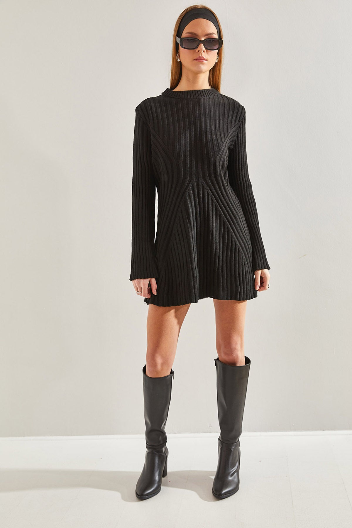 Women's Crew Neck Ribbed Mini Knitwear Dress 85001022