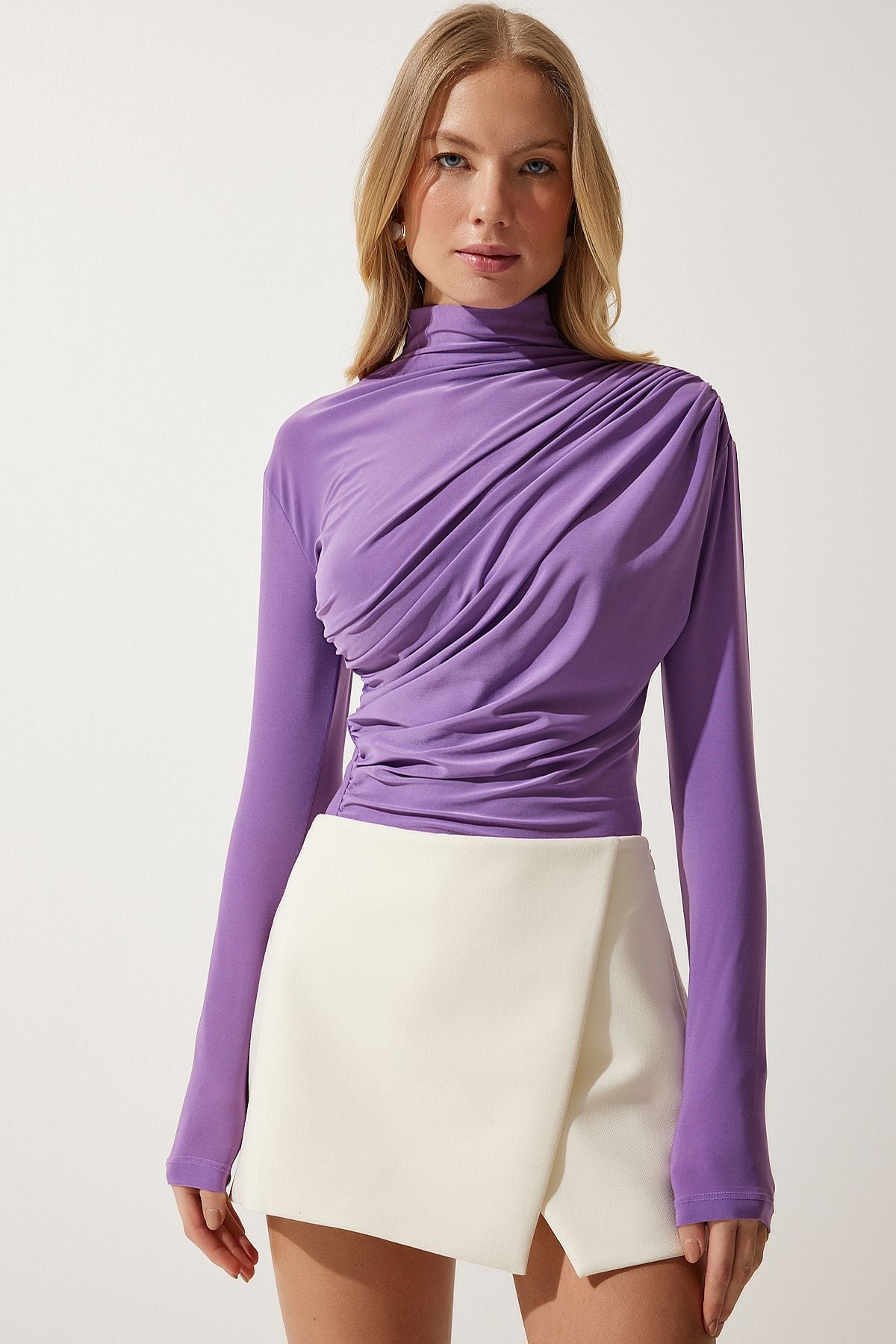 Woman Lilac Shirness Detailed Sandy Blouse FF00135