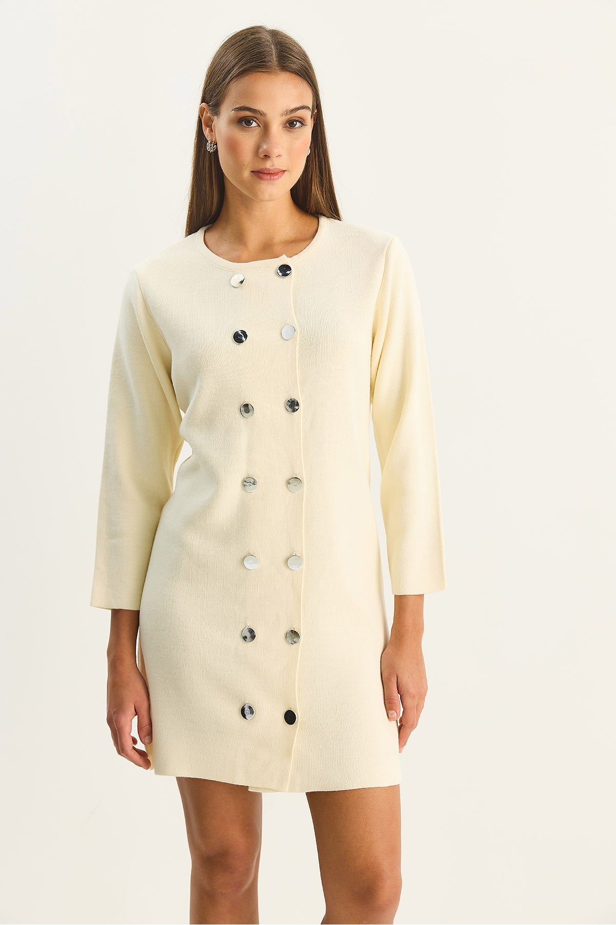 Women's Crew Neck Button Detailed Knitwear Dress 20247585