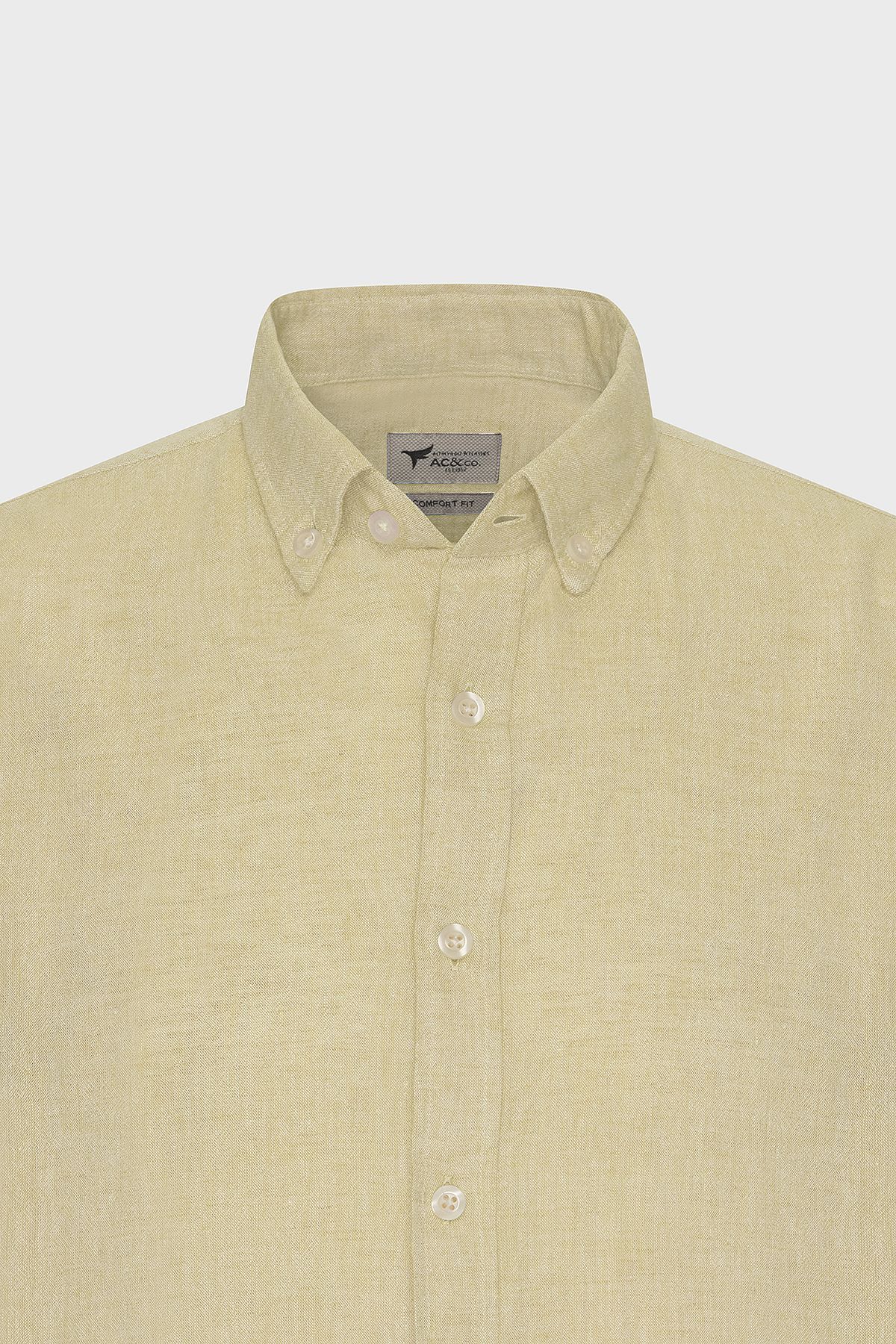 Men's Yellow Linen Comfort Fit Casual Cutton Buttoned Neck Casual Shirt