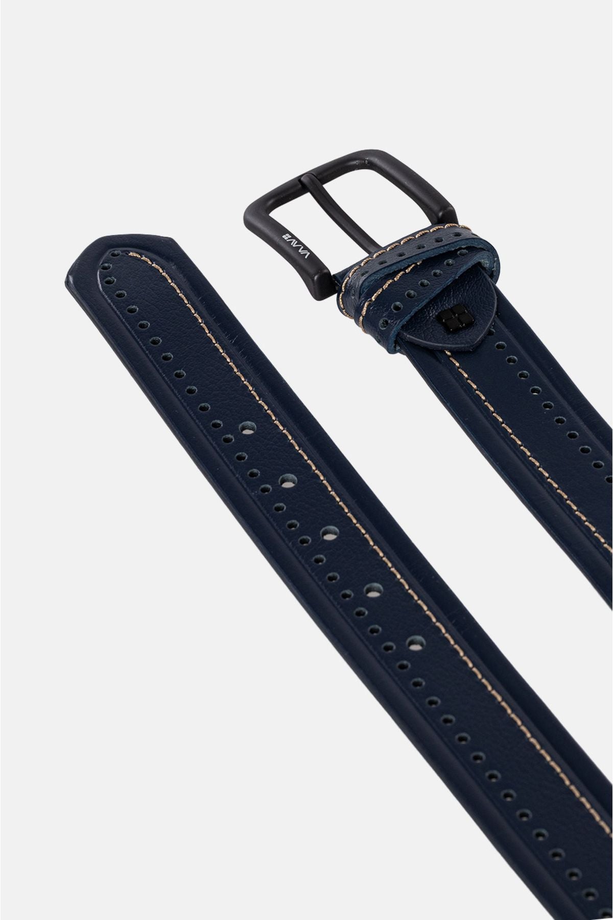 Men's Navy Blue Patterned 100 %Leather Belt A31y9321