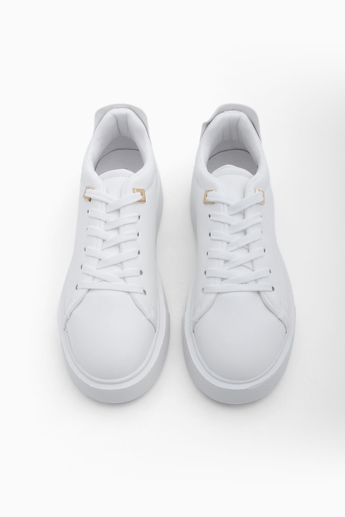 Women Sneaker thick base golden buckle detailed laces shoes Rofke White