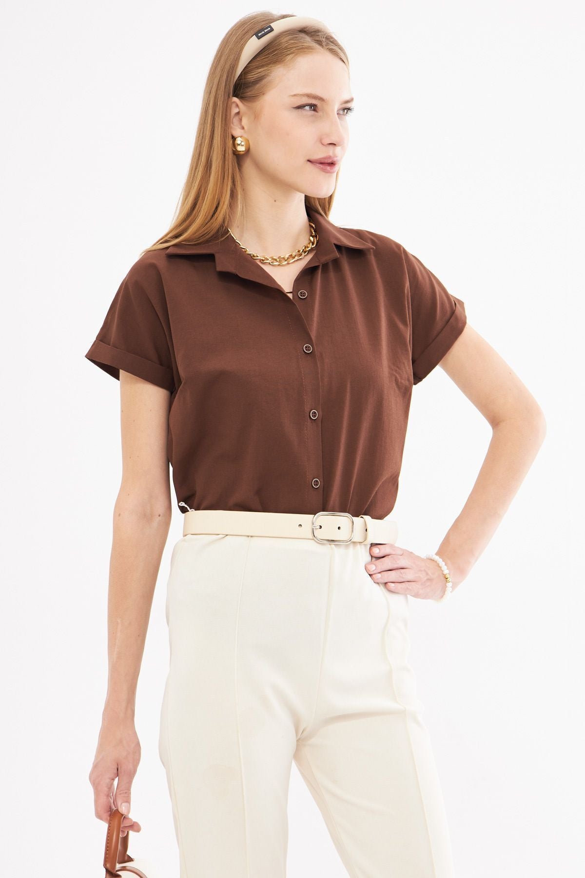 Woman Coffee Short Sleeve Shirt ARM-19Y001065